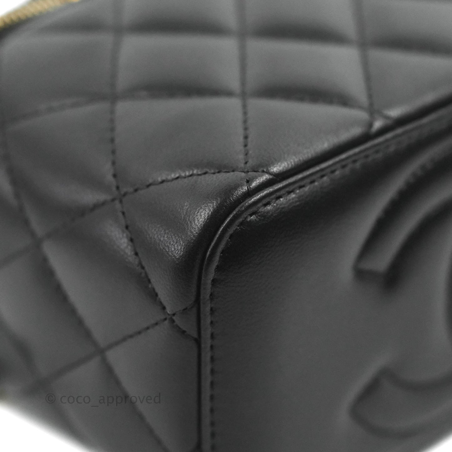 Chanel Vanity Rectangular Top Handle Black Lambskin Gold Hardware