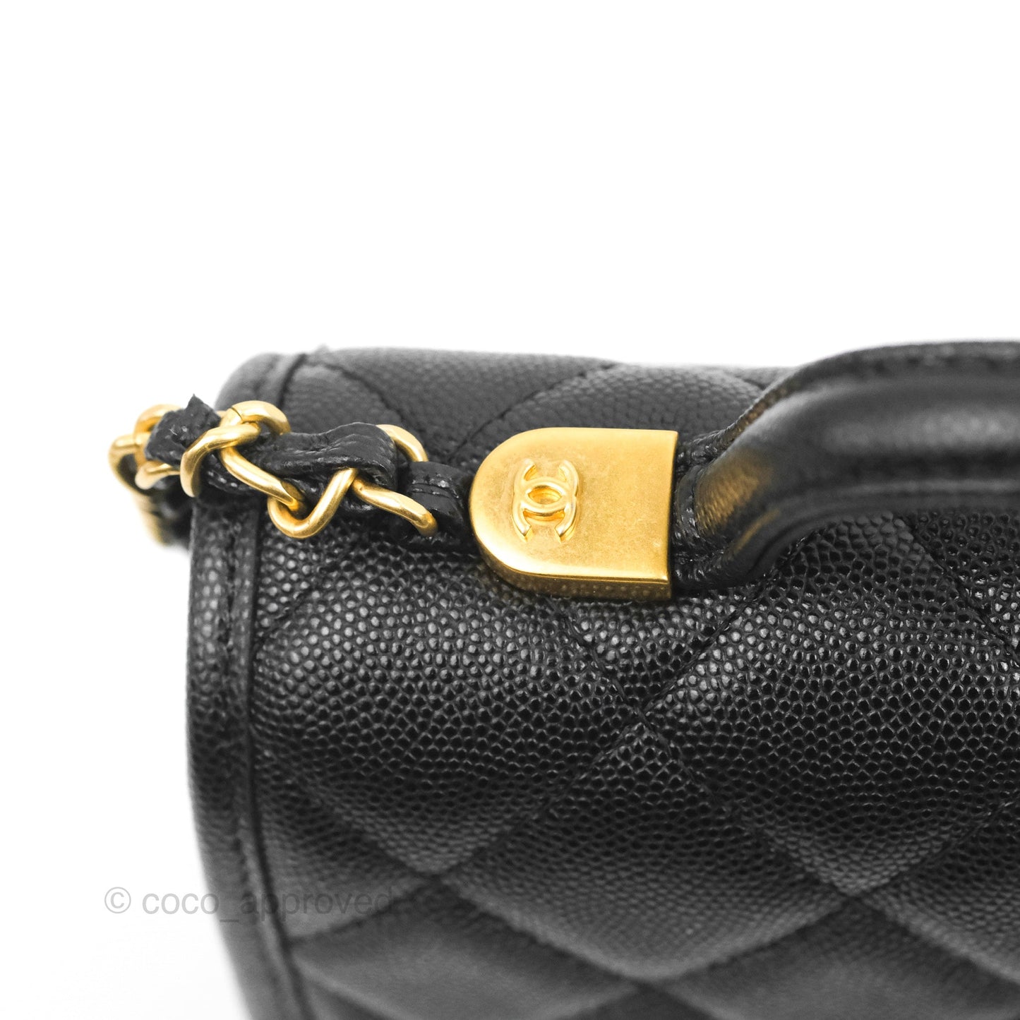Chanel Mini School Memory Top Handle Flap Bag Black Caviar Aged Gold Hardware