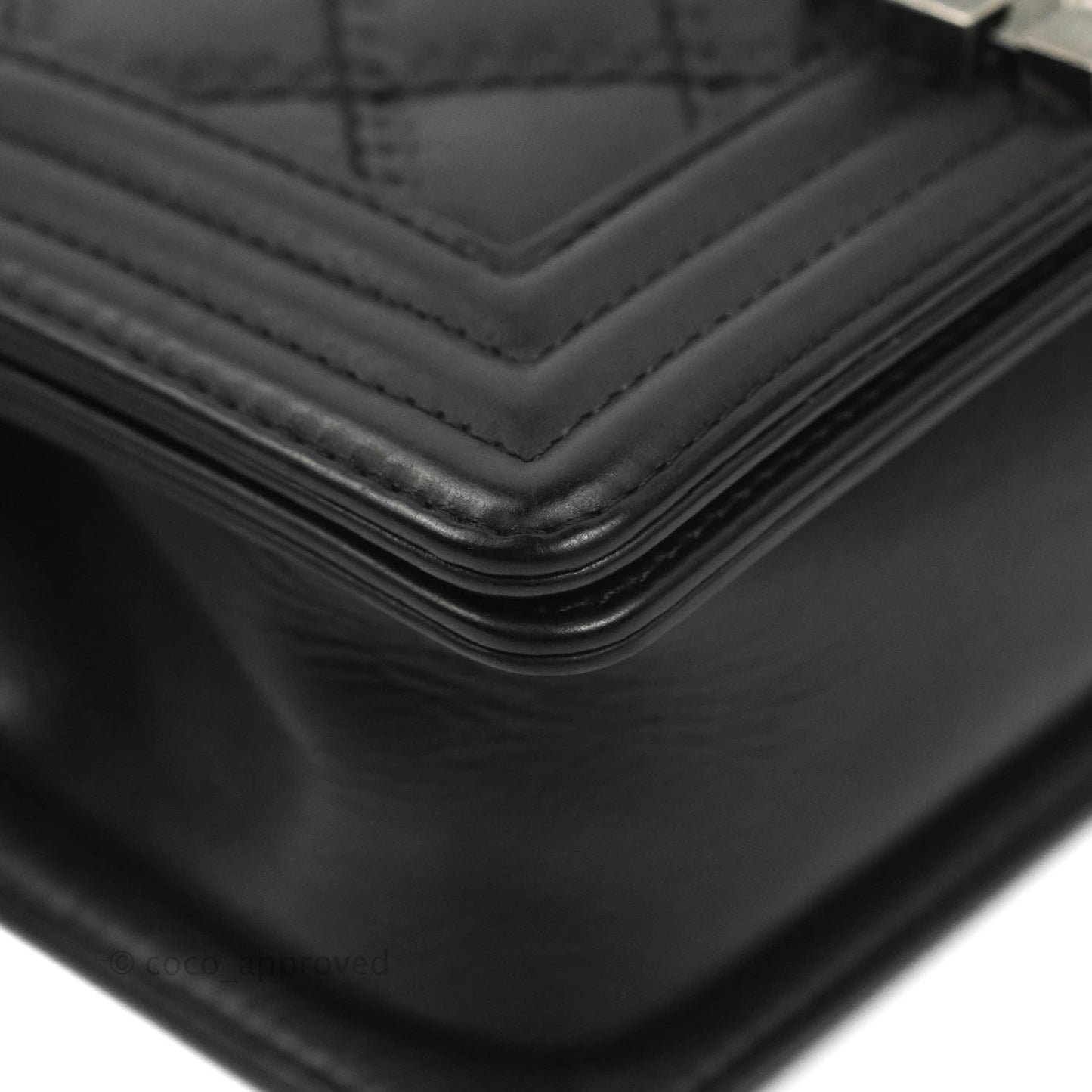 Chanel Small Boy Double Stitch Black Calfskin Ruthenium Hardware