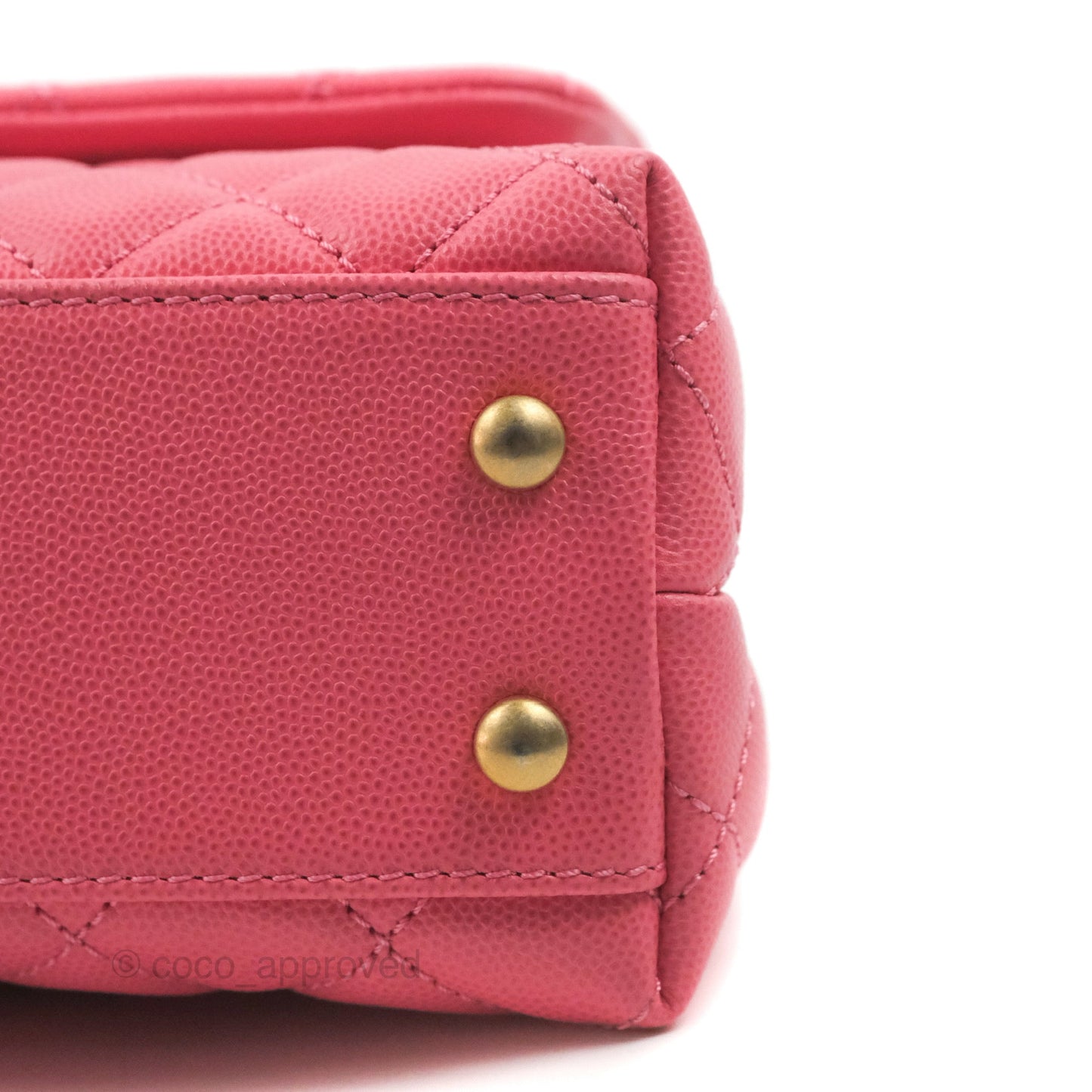 Chanel Small Coco Handle Quilted Pink Caviar Aged Gold Hardware Lizard Embossed Handle