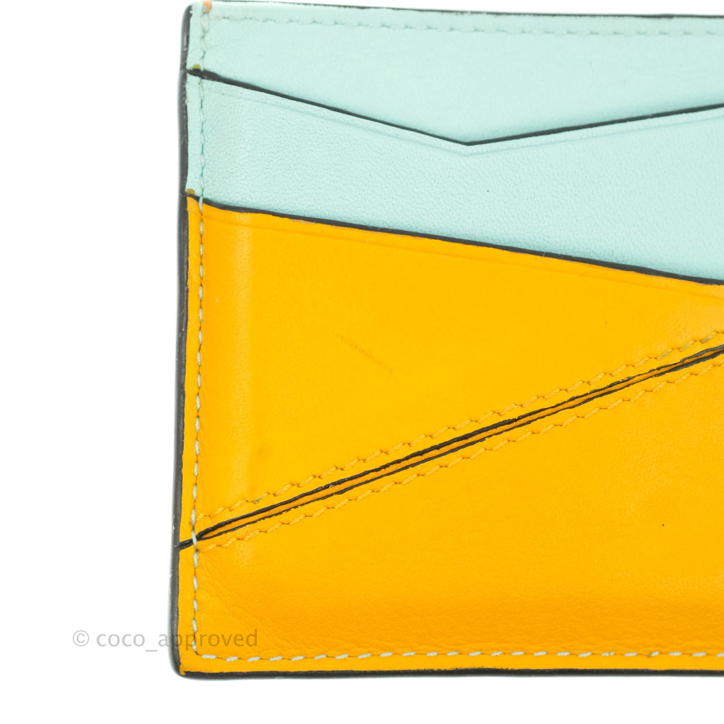 Loewe Puzzle Plain Card Holder Mint/Mustard/Pink/Tan Calfskin