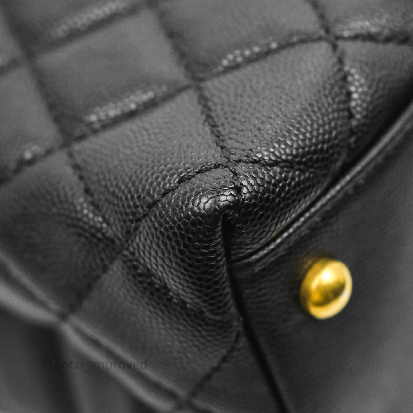 Chanel Medium Coco Handle Quilted Black Caviar Lizard Handle Gold Hardware