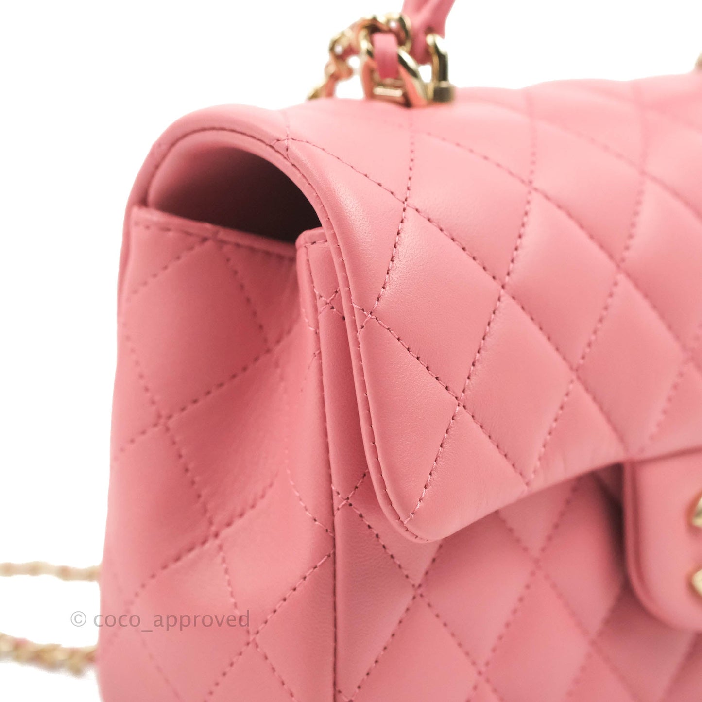 Chanel Top Handle Mini Rectangular Flap Bag Pink Lambskin Gold Hardware