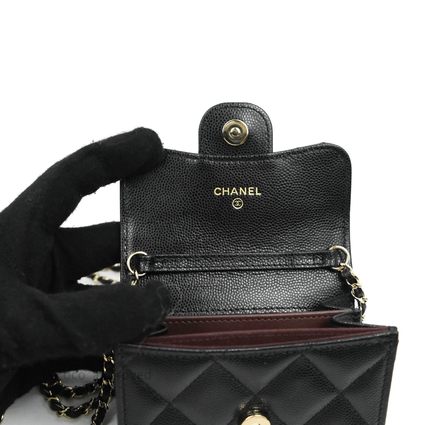 Chanel Mini Wallet With Chain Black Caviar Gold Hardware
