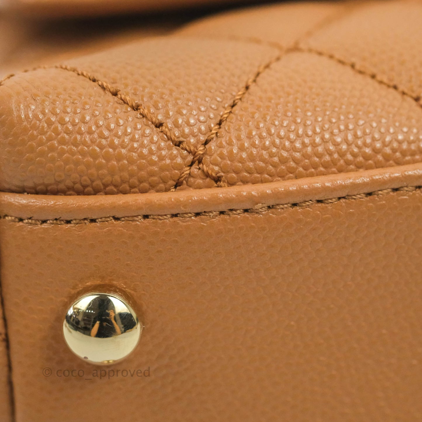 Chanel Mini Coco Handle Quilted Dark Beige Caramel Caviar Lizard Embossed Handle Gold Hardware
