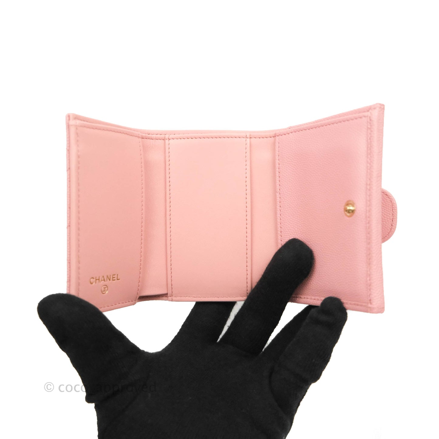 Chanel Quilted Small Classic Flap Trifold Wallet Pink Caviar Gold Hardware