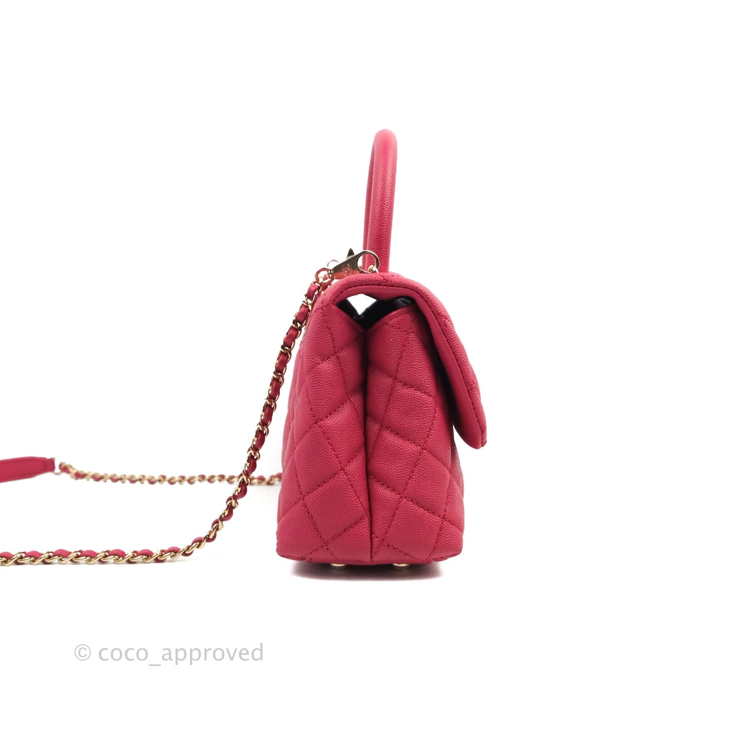 Chanel Small Coco Handle Quilted Cherry Red Caviar Gold Hardware