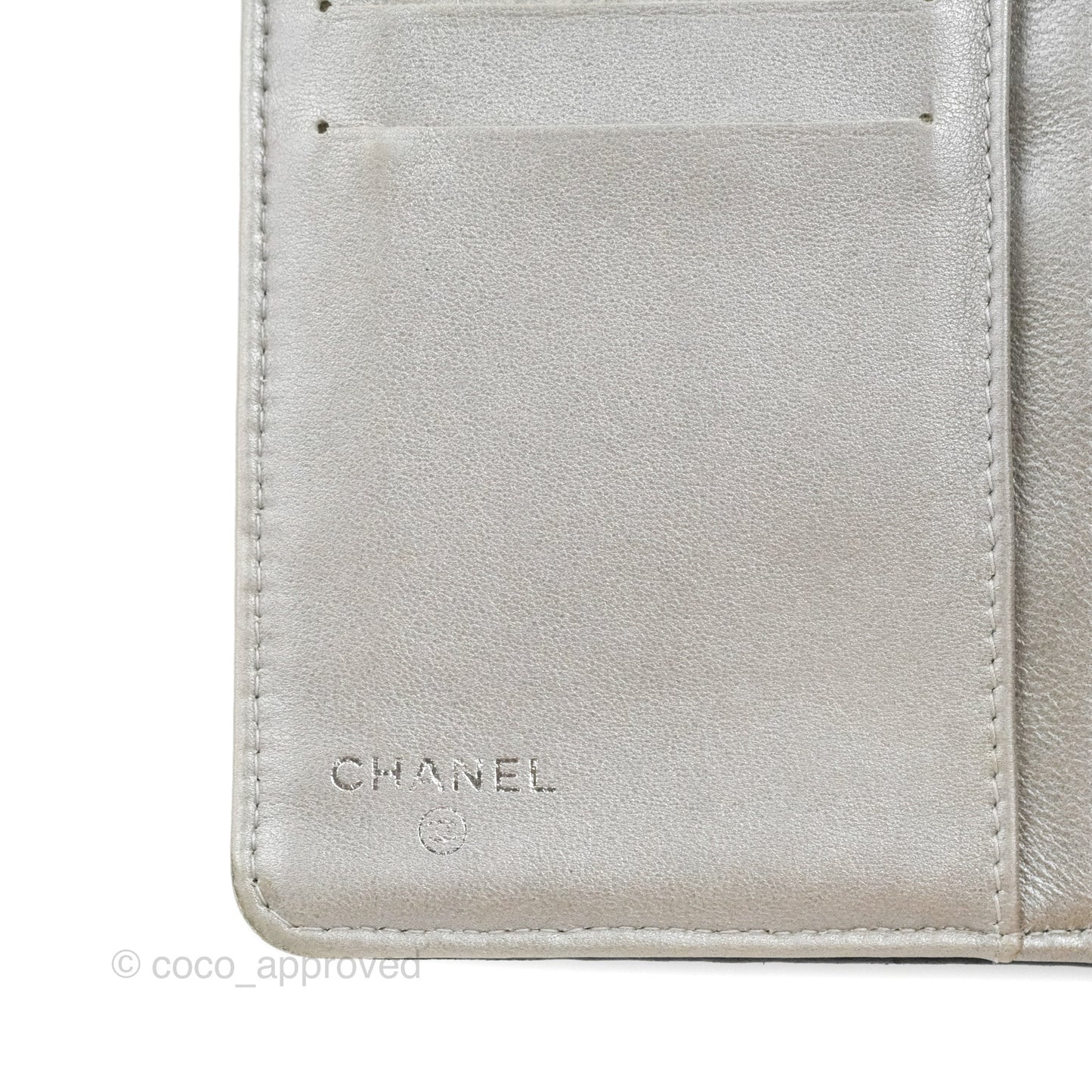 Chanel Yen Camellia Embossed Wallet Black Lambskin Silver Hardware