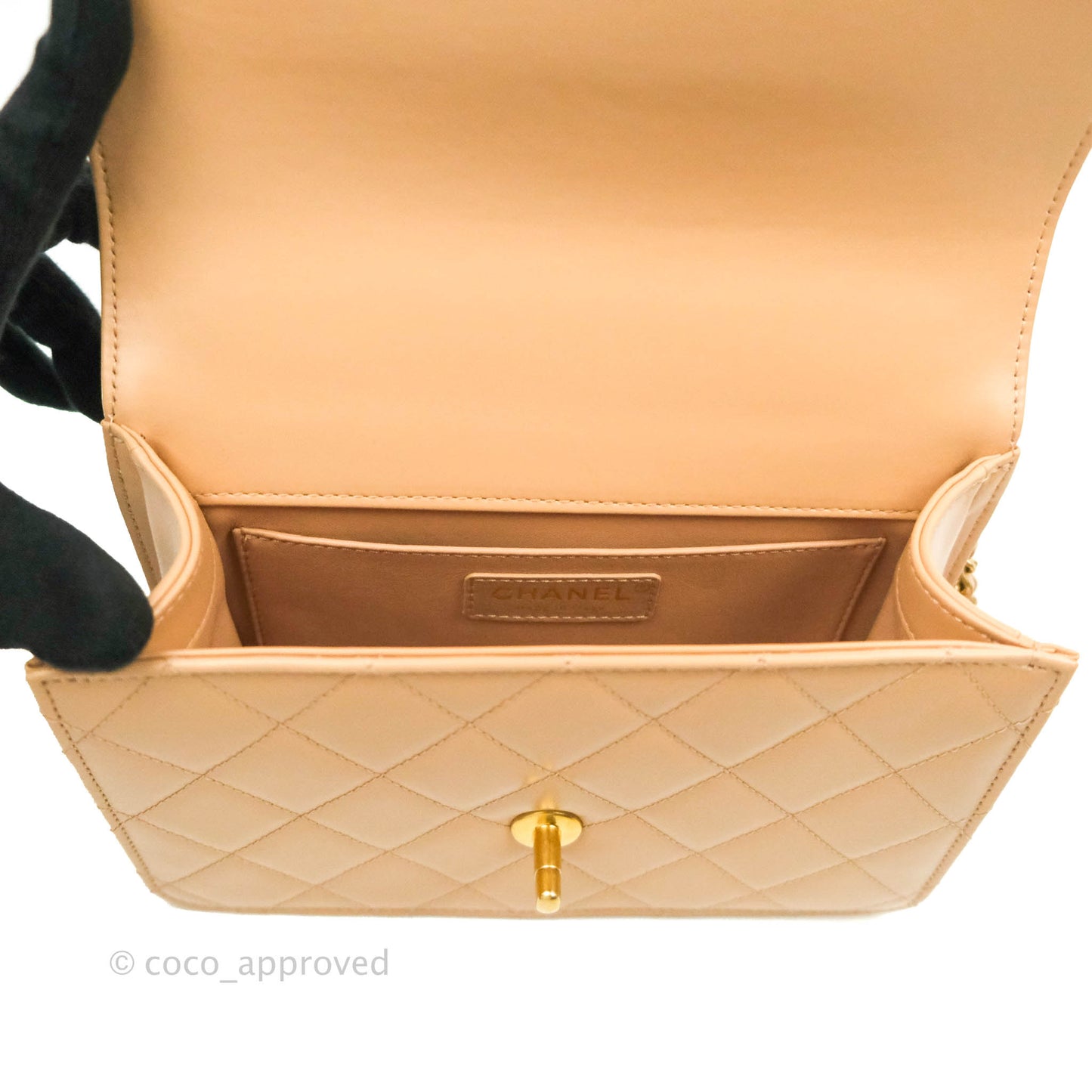Chanel Quilted Small Perfect Fit Adjustable Beige Calfskin Gold Hardware 21A