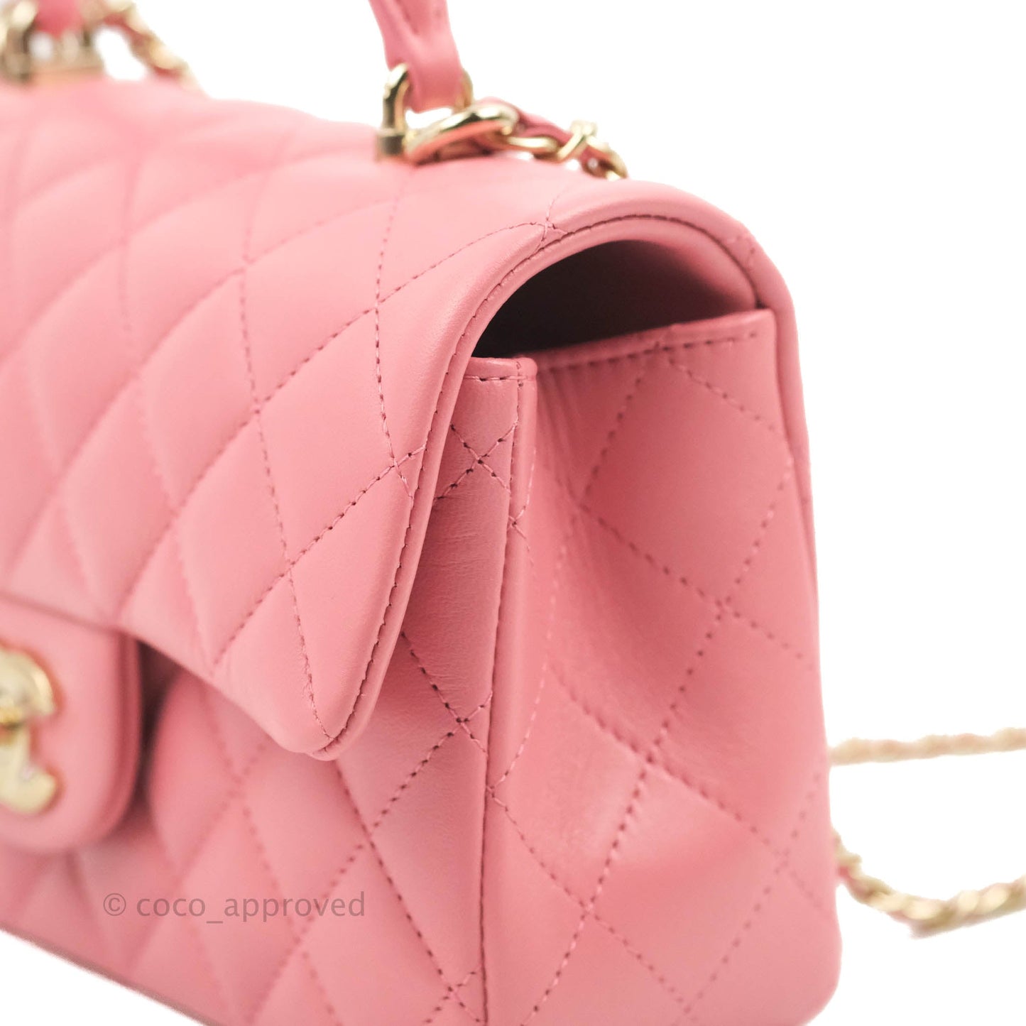 Chanel Top Handle Mini Rectangular Flap Bag Pink Lambskin Gold Hardware