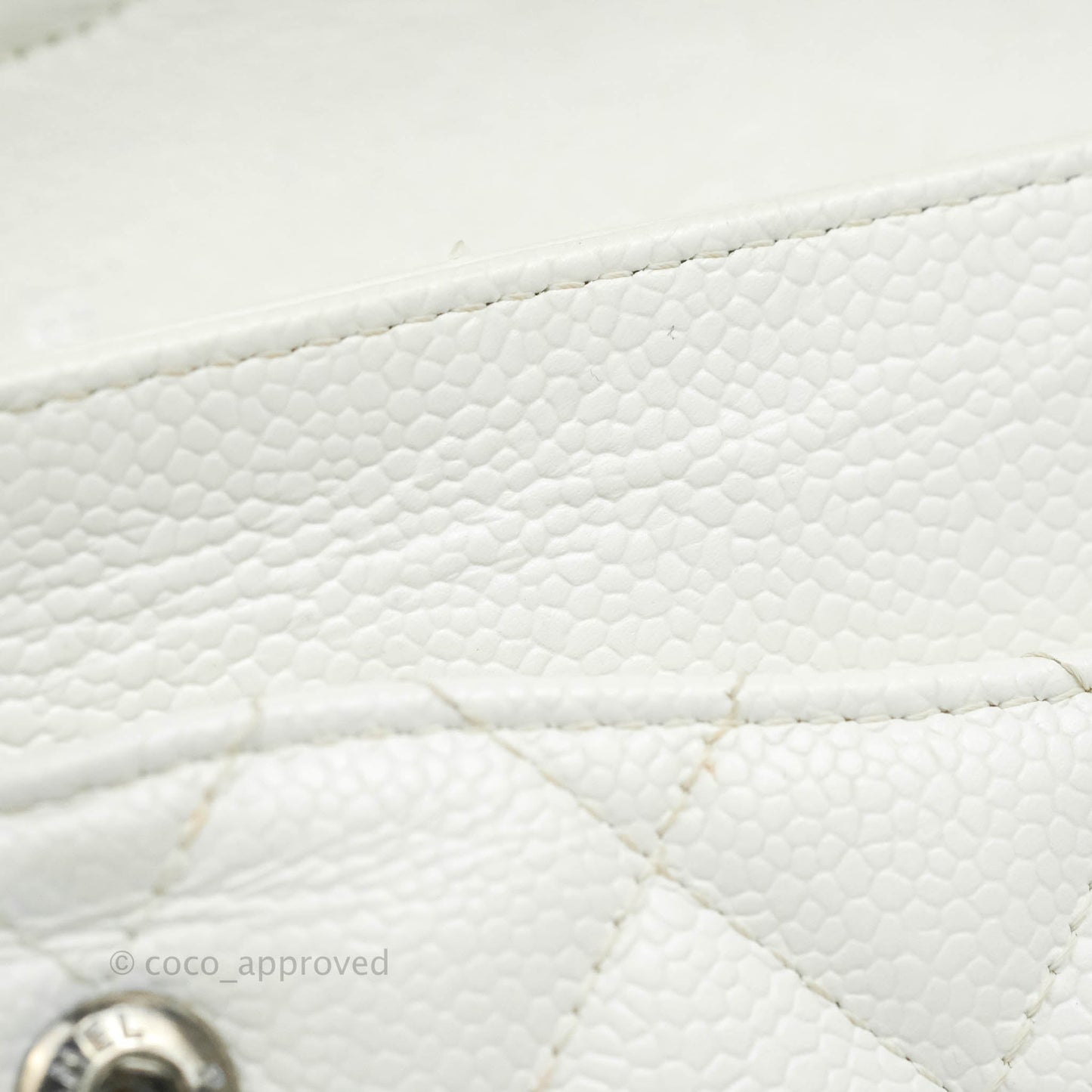 Chanel Classic M/L Medium Double Flap White Caviar Silver Hardware