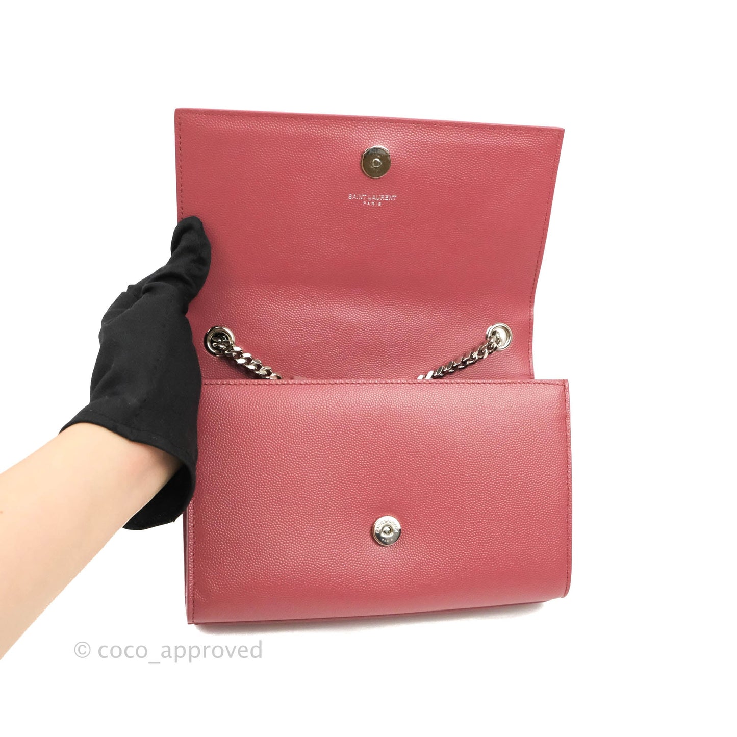 Saint Laurent New Small Classic Monogram Kate Chain Bag Mystic Rose Grained Calfskin Silver Hardware