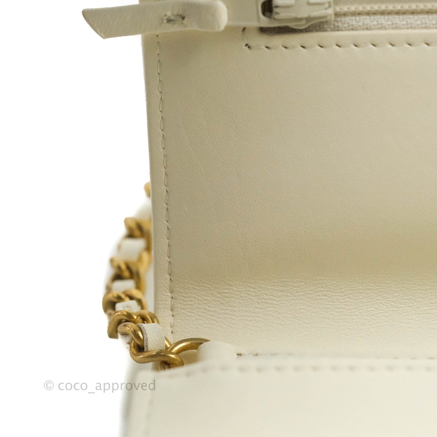 Chanel Quilted Pearl Crush Wallet on Chain WOC White Lambskin Aged Gold Hardware