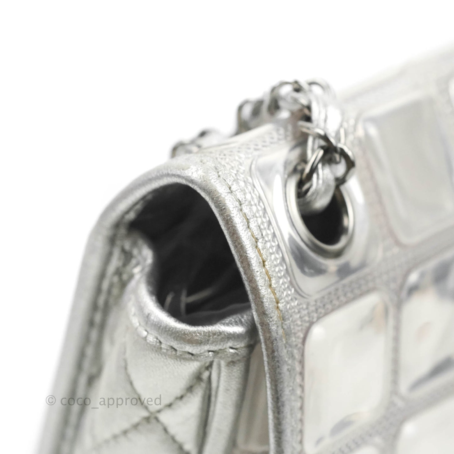 Chanel Vinyl Ice Cube Flap Bag Metallic Silver Silver Hardware