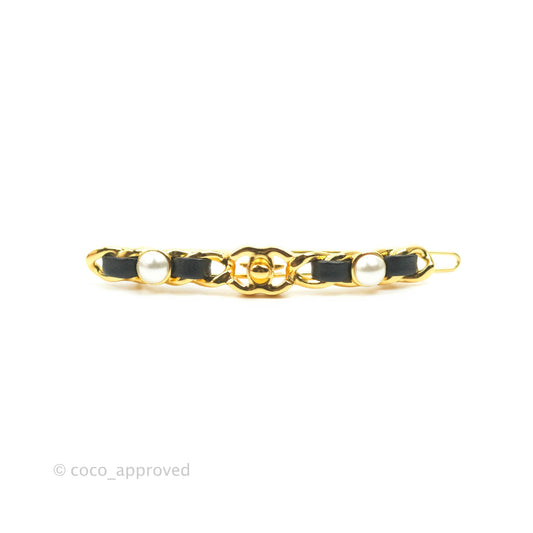 Chanel CC Lock Pearl Chain Hair Clip Gold Tone 20A