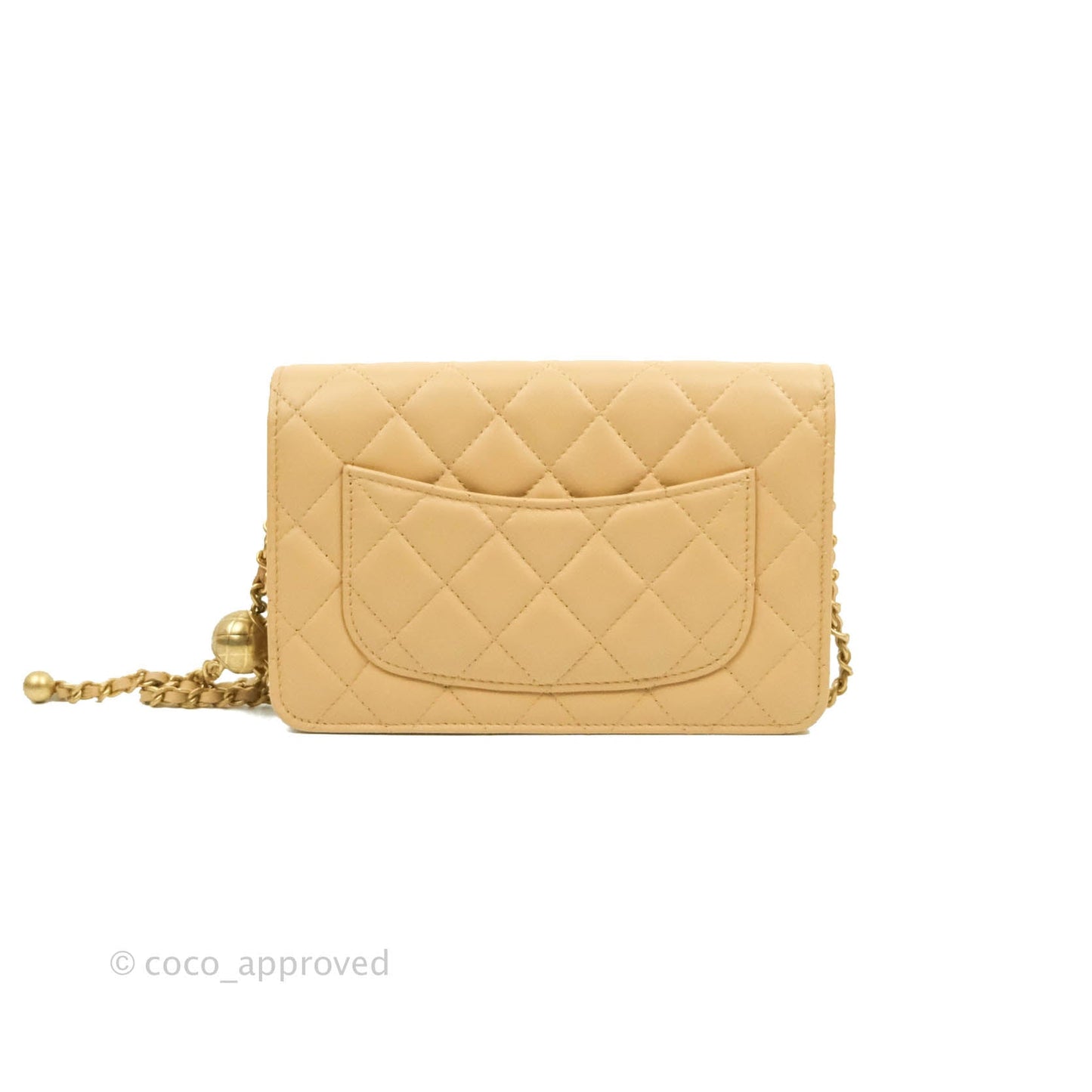 Chanel Quilted Pearl Crush Wallet on Chain WOC Beige Lambskin Aged Gold Hardware