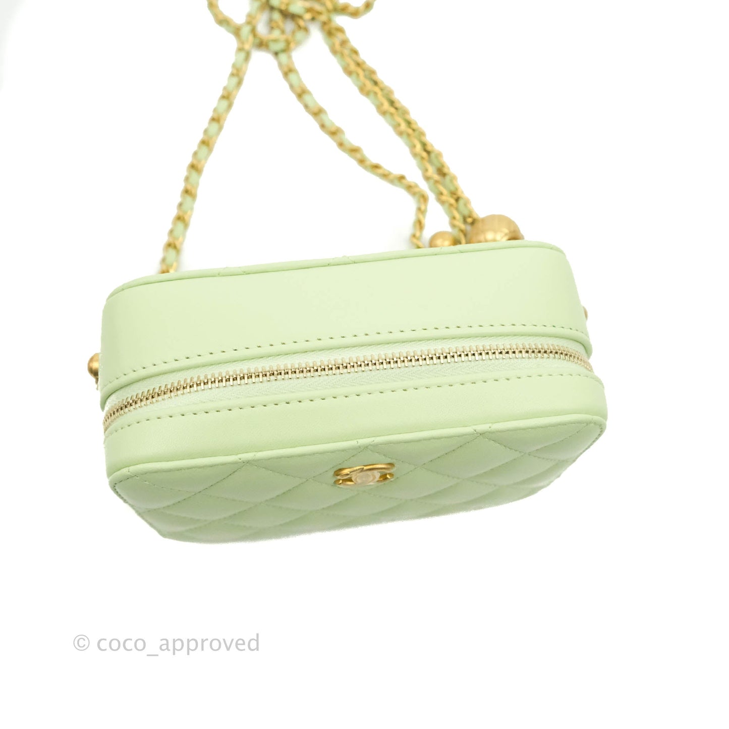 Chanel Mini Pearl Crush Quilted Camera Case Pastel Green Lambskin Aged Gold Hardware