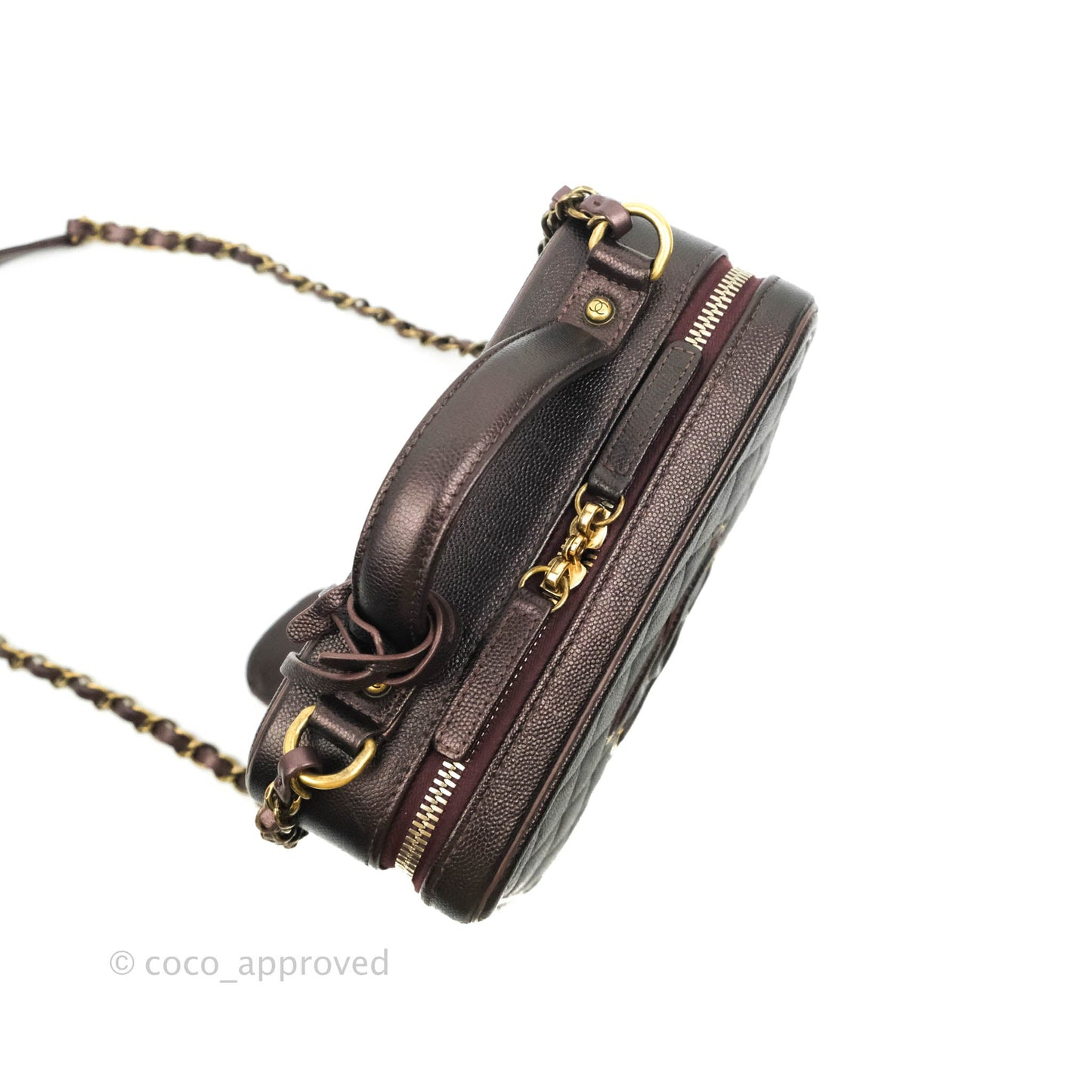 Chanel Quilted Medium CC Filigree Vanity Case Iridescent Burgundy Caviar Gold Hardware