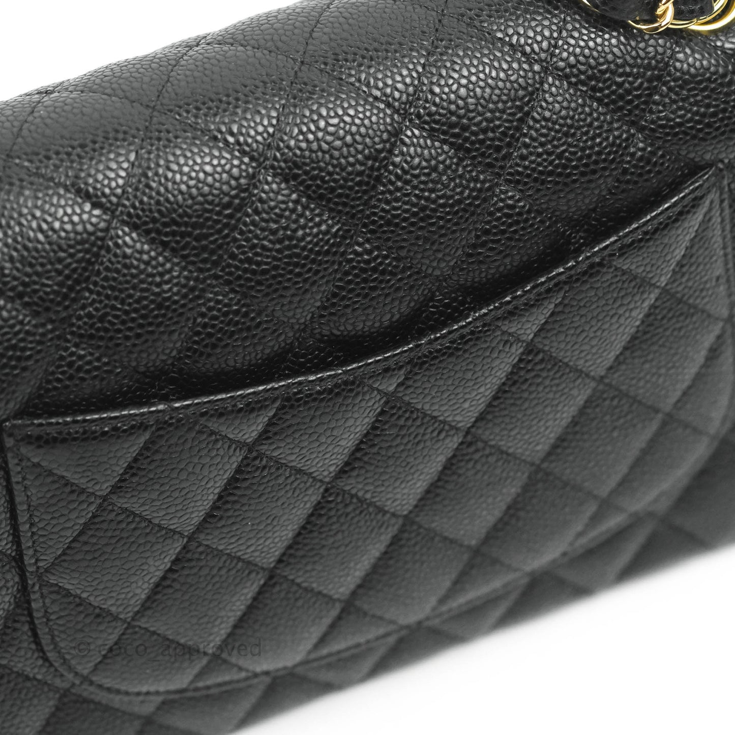 Chanel Classic M/L Medium Double Flap Black Caviar 24k Gold Hardware