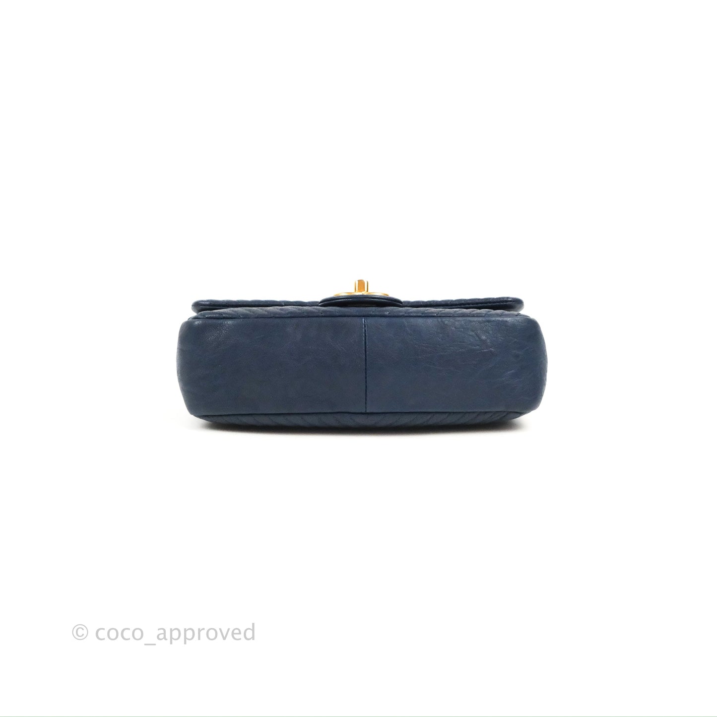 Chanel Small Chevron Surpique Flap Navy Calfskin Aged Gold Hardware