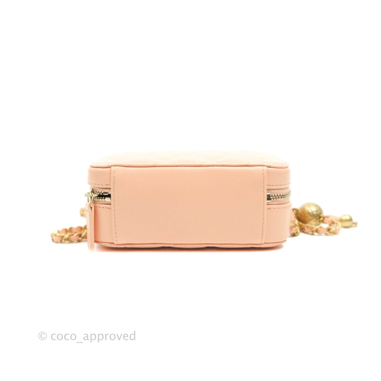 Chanel Mini Pearl Crush Quilted Camera Case Beige Pink Lambskin Aged Gold Hardware