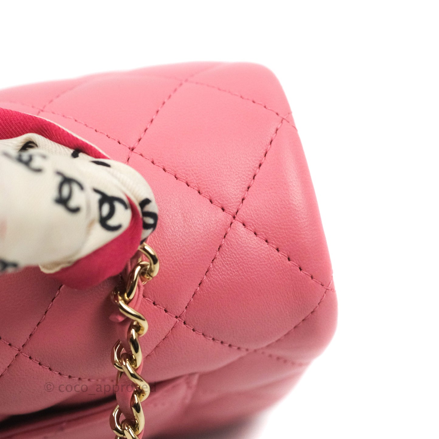 Chanel Top Handle Mini Rectangular Flap Bag Pink Lambskin Gold Hardware With Twilly