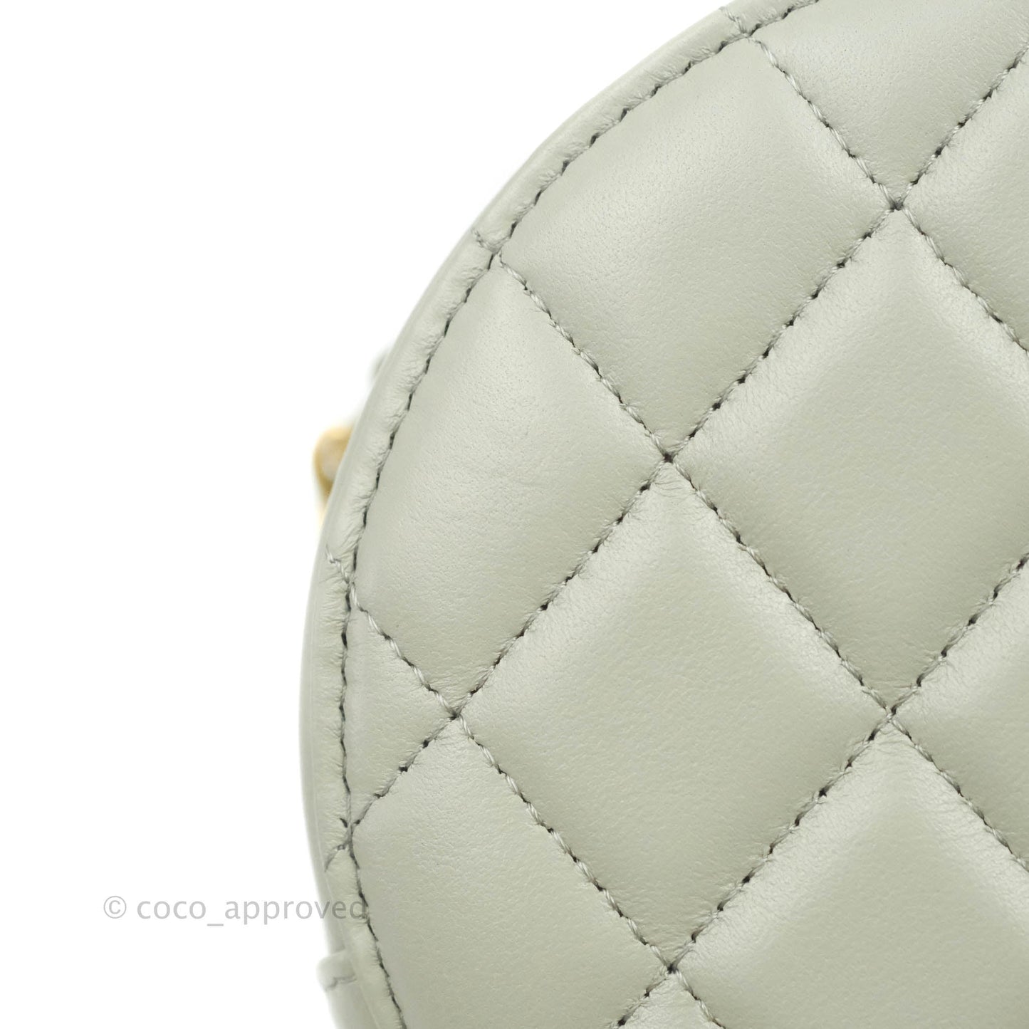 Chanel Quilted Round Pearl Crush Clutch With Chain Grey Lambskin Aged Gold Hardware