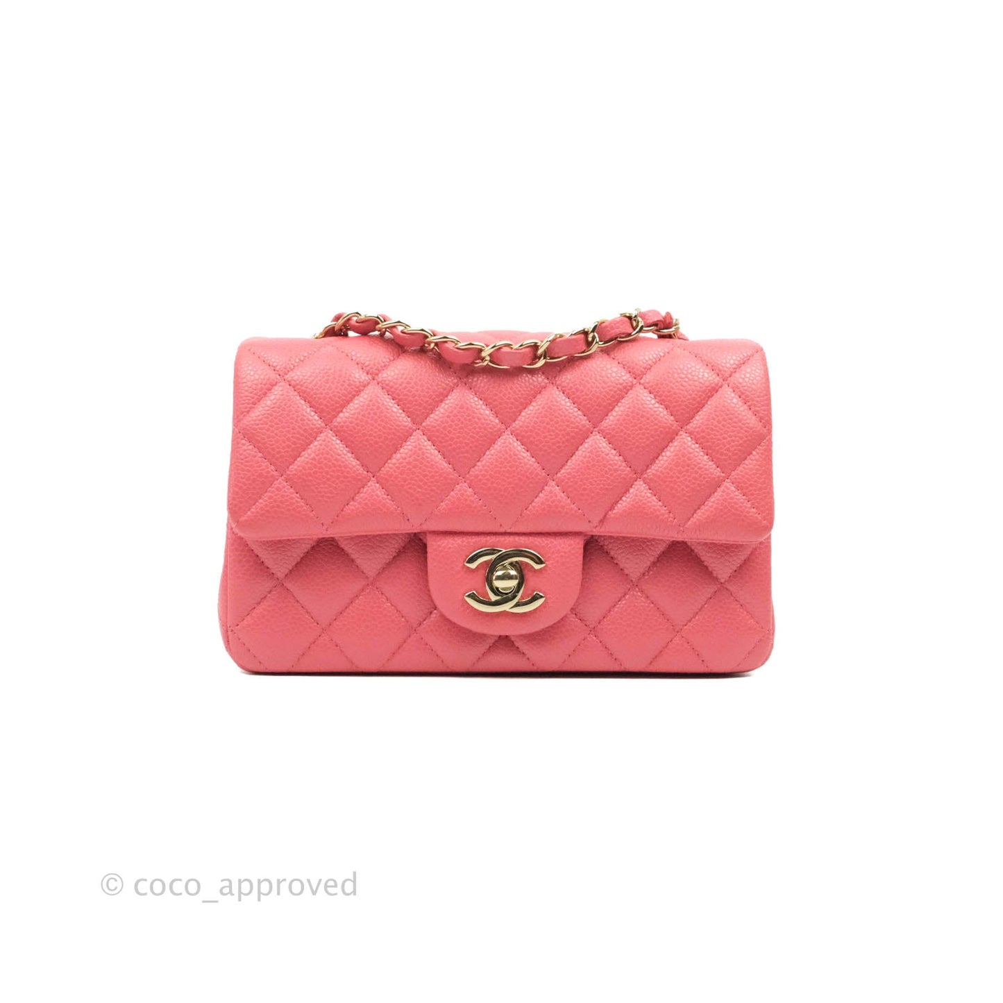 Chanel Quilted Mini Rectangular Flap Pearly Pink Caviar Gold Hardware 18S