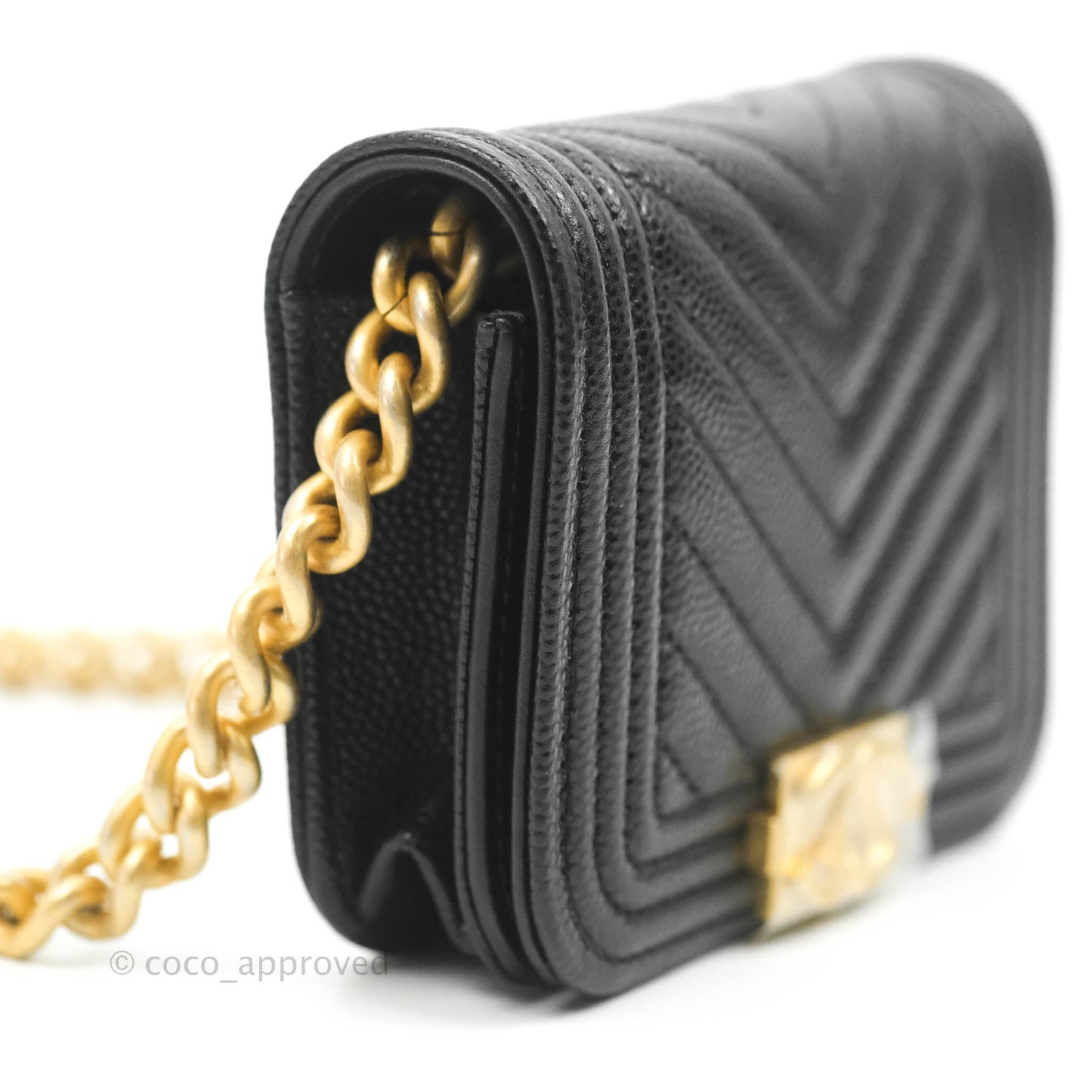 Chanel Chevron Boy Belt Bag Black Caviar Aged Gold Hardware