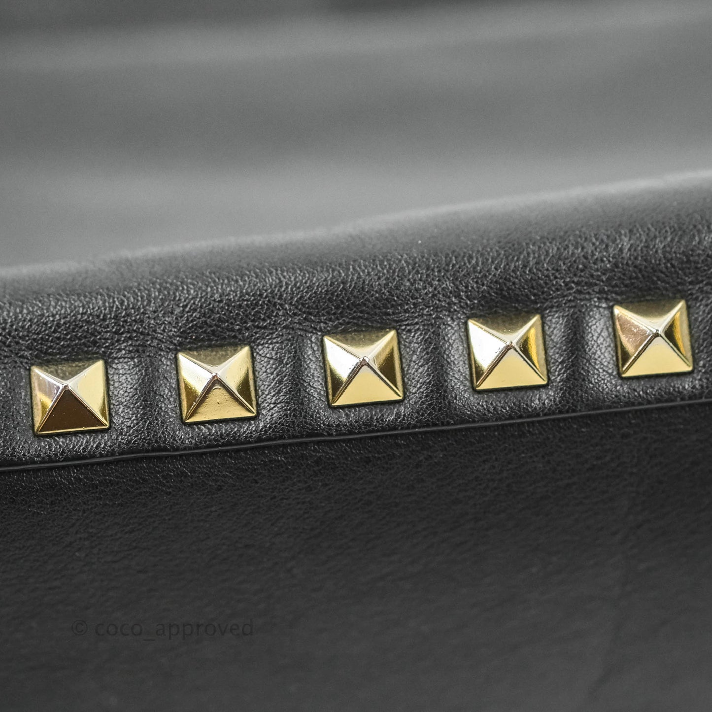 Valentino Garavani Small Trapeze Rockstud Black Grained Calfskin Gold Hardware