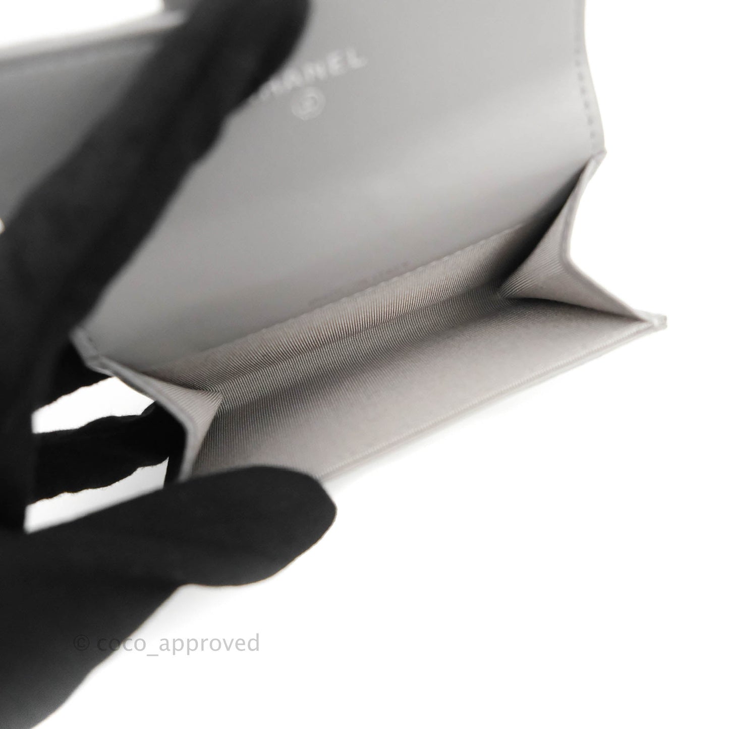 Chanel Quilted Flap Card Holder Grey Lambskin Silver Hardware