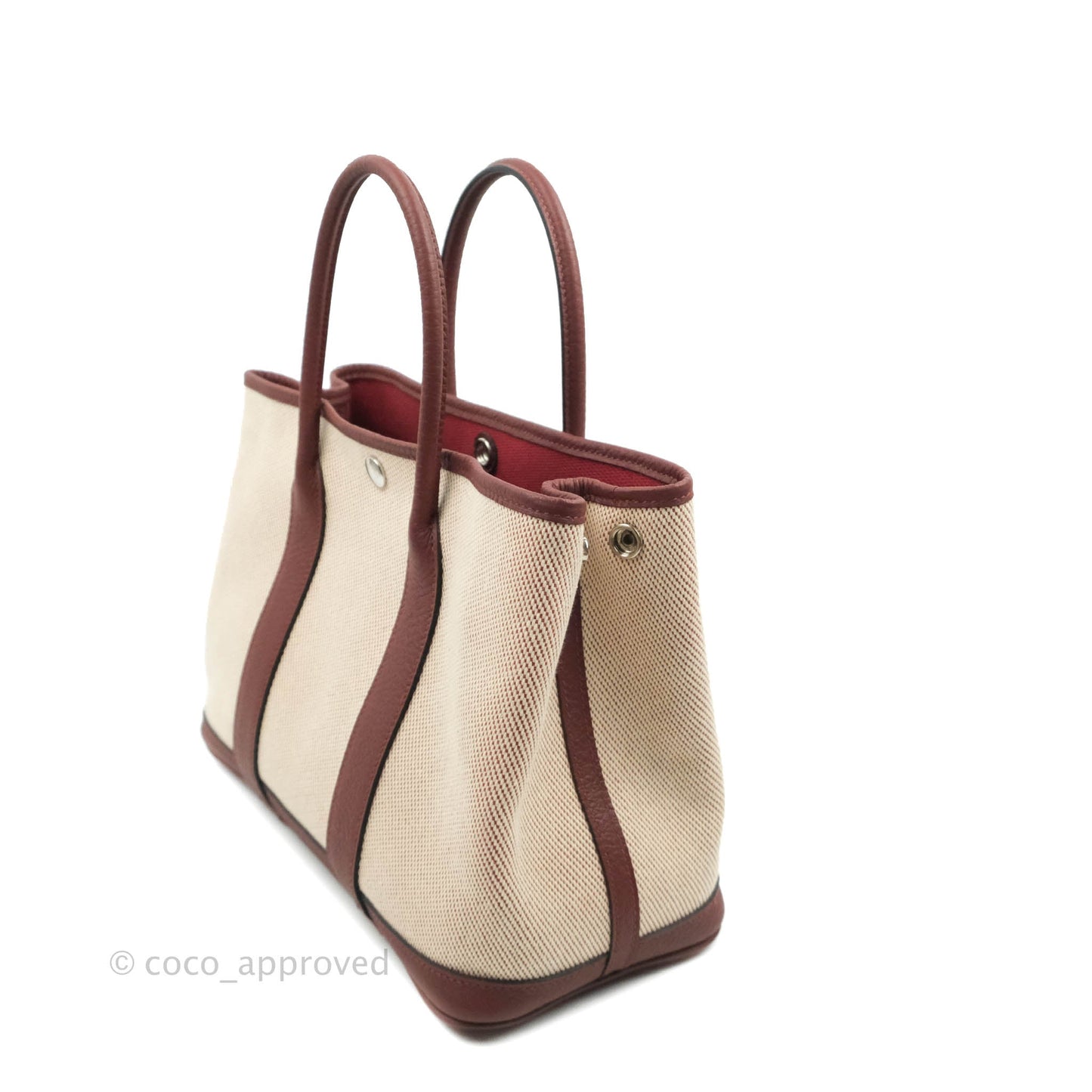 Hermès Garden Party 30 Canvas Framboise Rouge Sellier With Twilly
