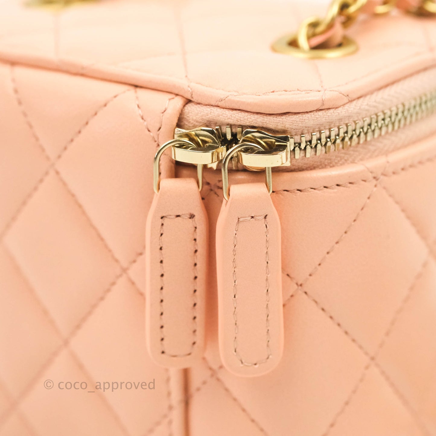 Chanel Classic Mini Pearl Crush Vanity With Chain Pink Lambskin Aged Gold Hardware
