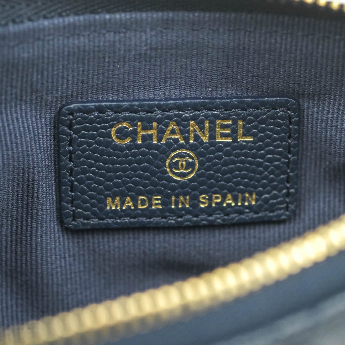 Chanel Mini Quilted O Case Navy Caviar Gold Hardware