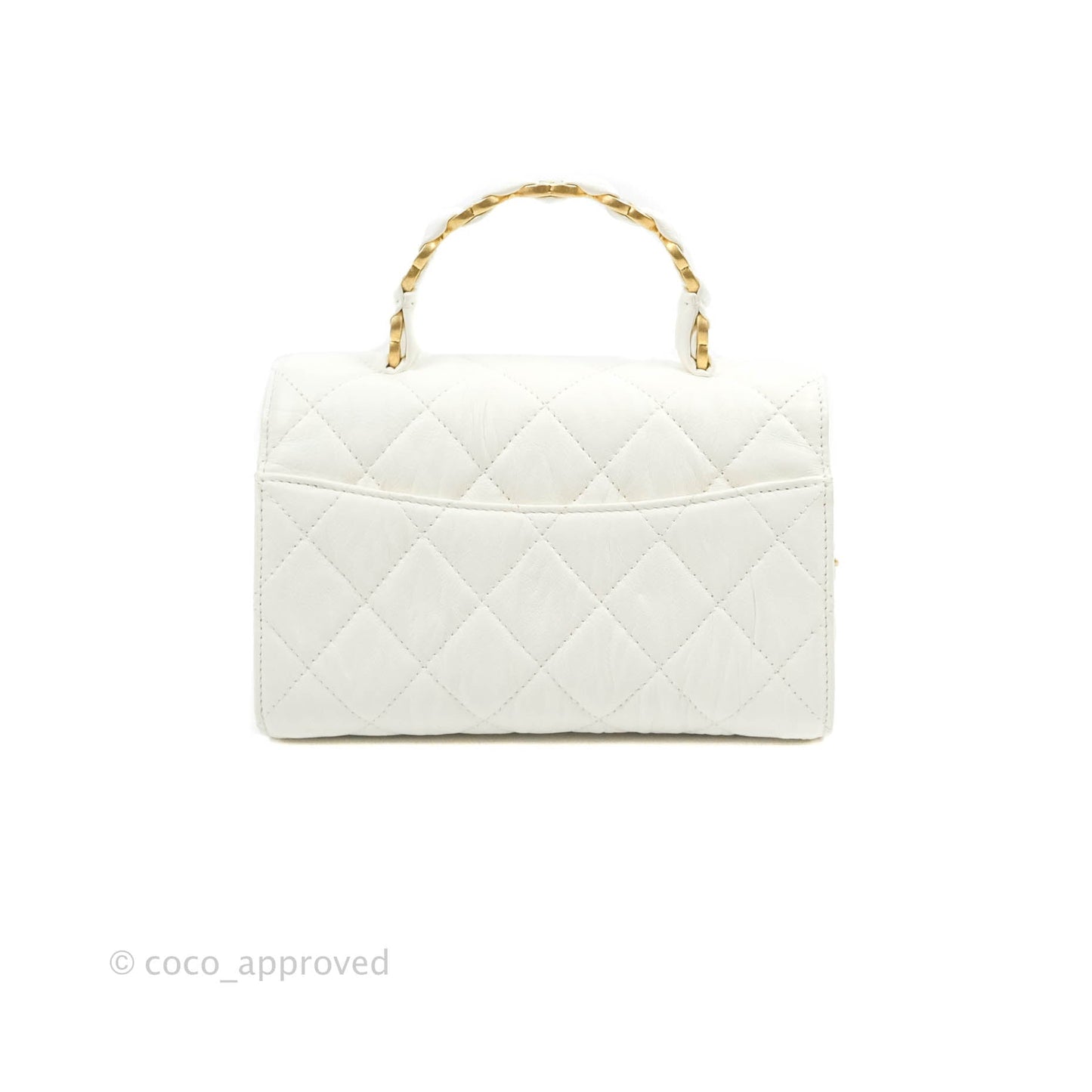 Chanel Quilted CC Top Handle Flap White Calfskin Aged Gold Hardware