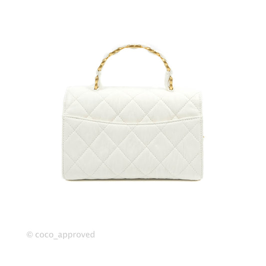 Chanel Quilted CC Top Handle Flap White Calfskin Aged Gold Hardware