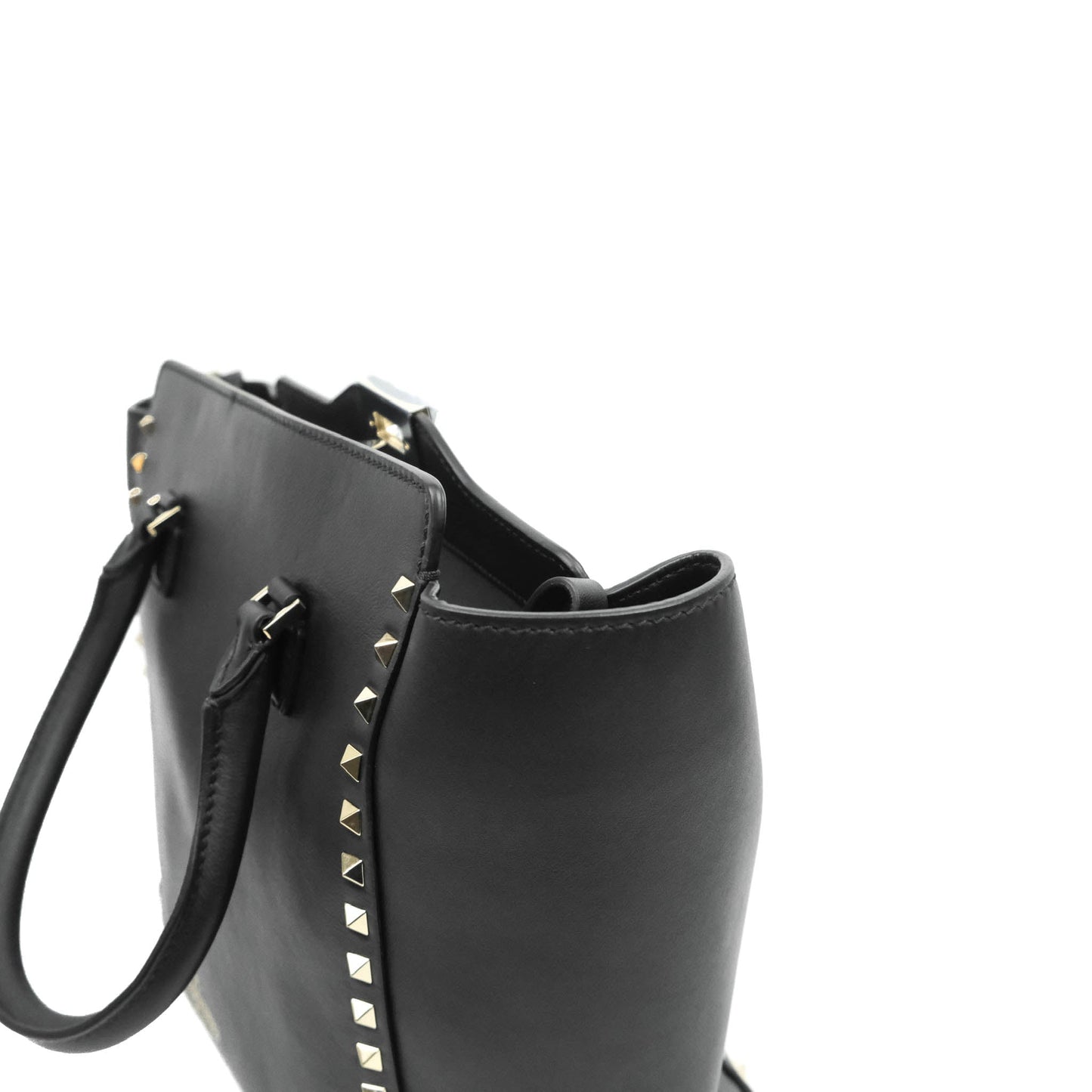 Valentino Garavani Rockstud Mini Trapeze Shoulder Bag Black Calfskin Gold Hardware