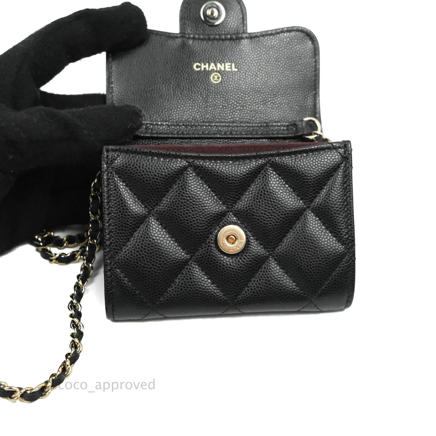 Chanel Mini Wallet With Chain Black Caviar Gold Hardware