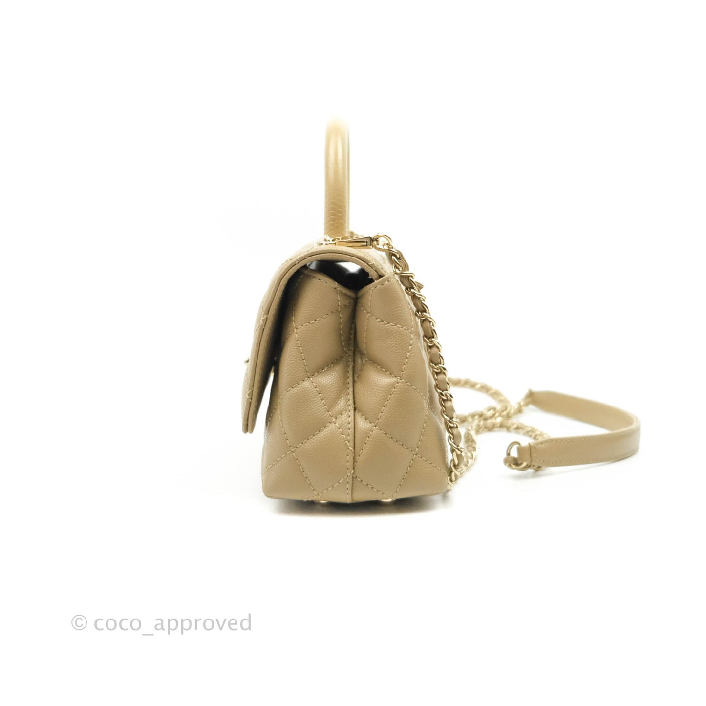 Chanel Mini Beige Coco Handle Quilted Caviar Gold Hardware Embossed Lizard Handle 21A