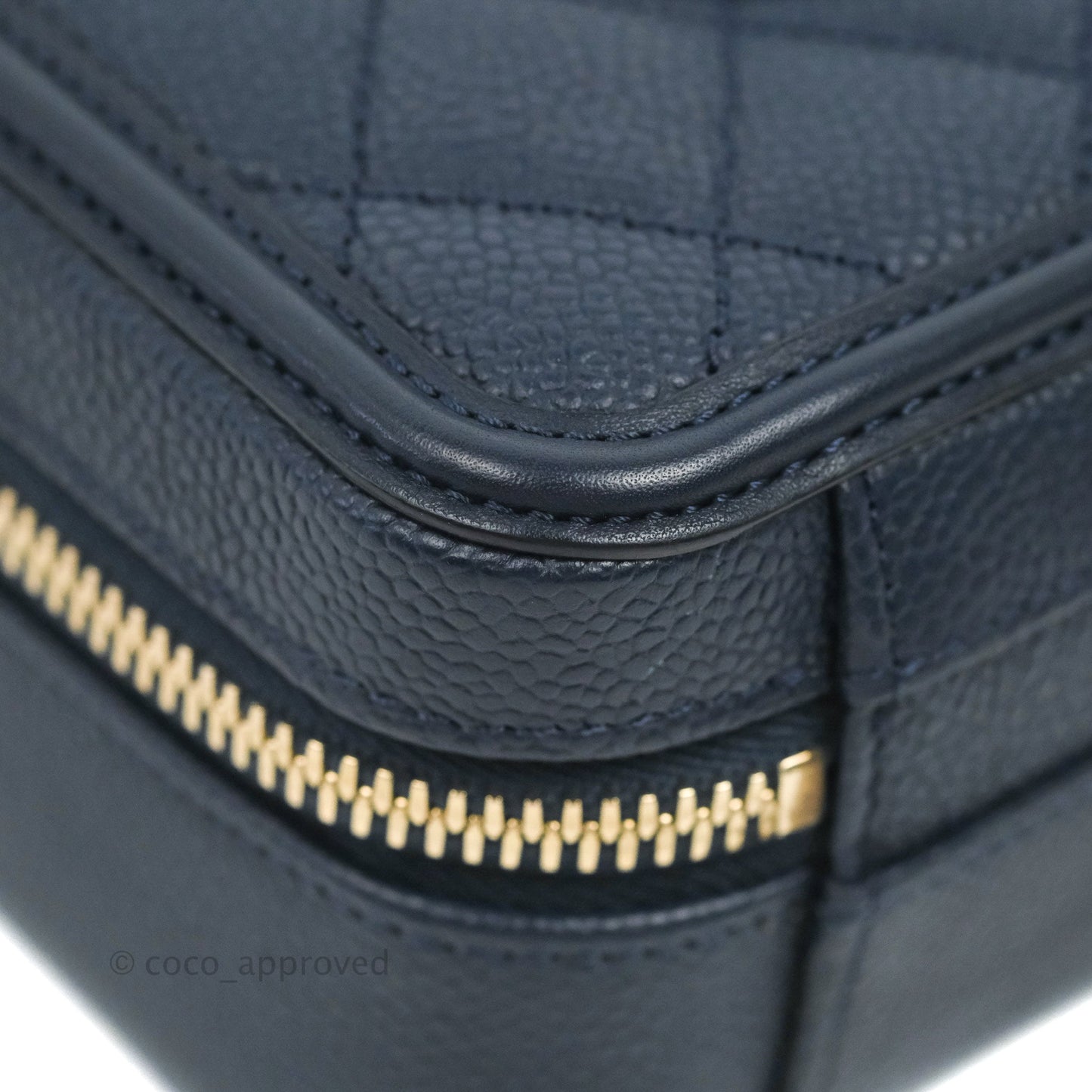 Chanel Quilted Small CC Filigree Vanity Case Navy Caviar Gold Hardware