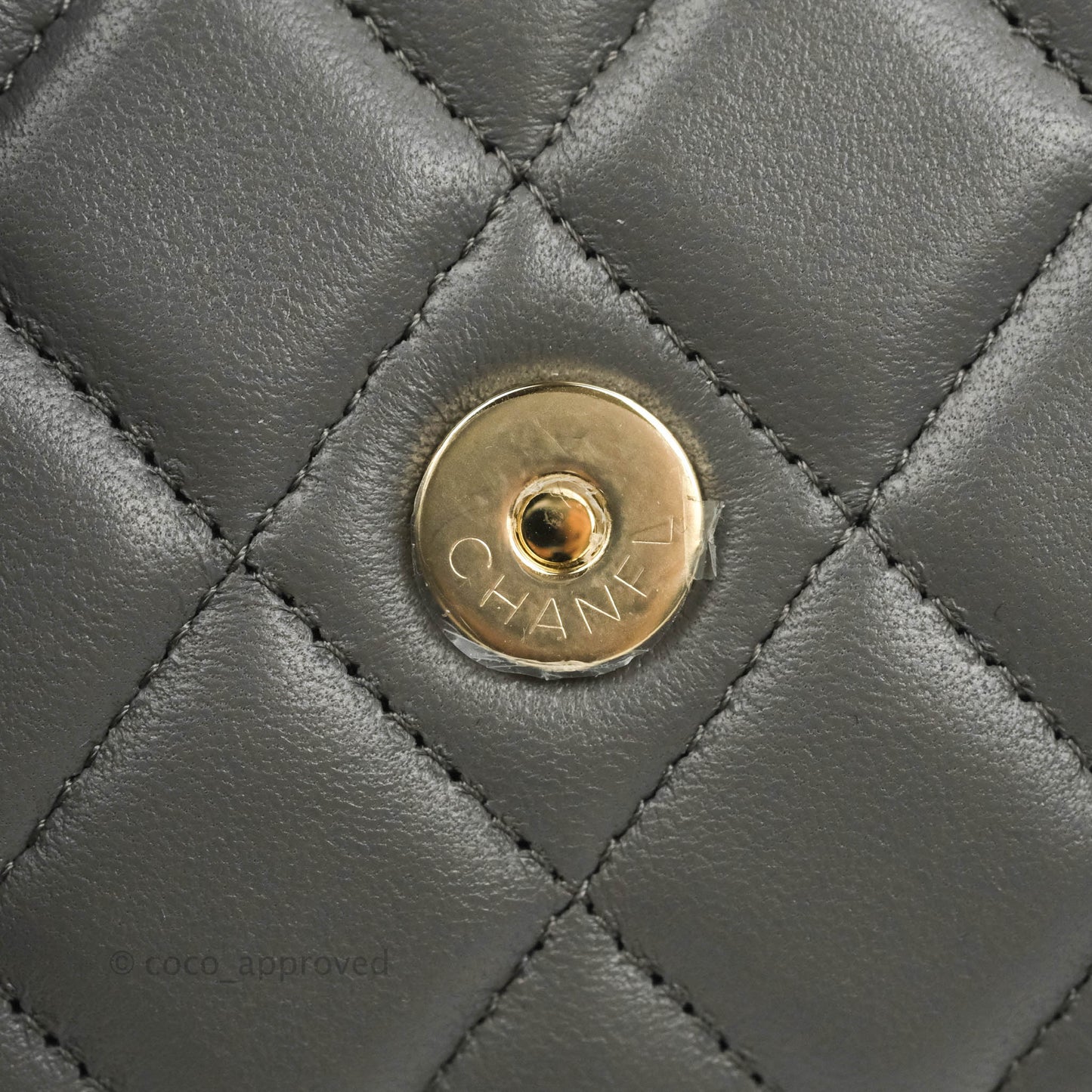 Chanel Mini Handle Clutch With Chain Grey Lambskin Gold Hardware