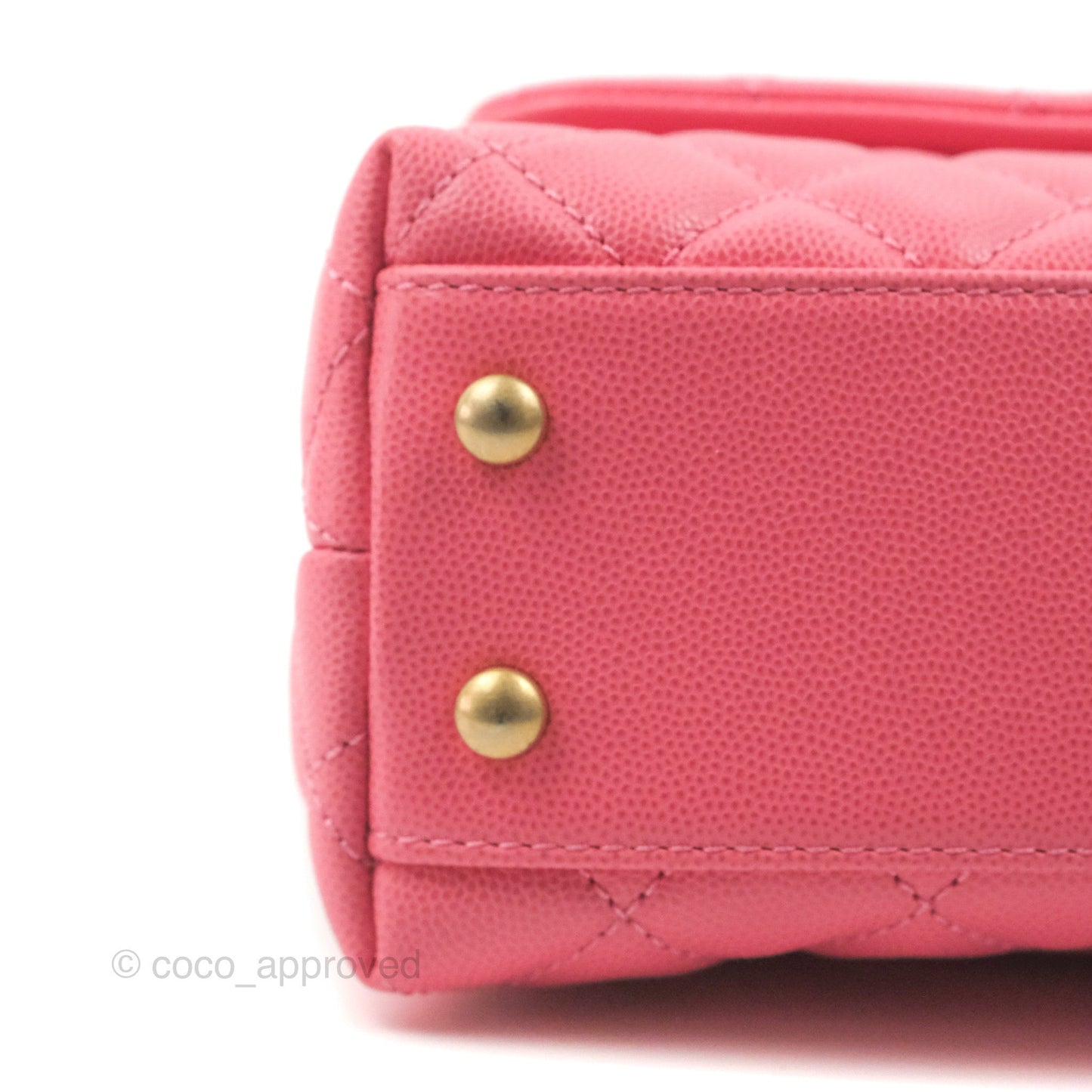Chanel Small Coco Handle Quilted Pink Caviar Aged Gold Hardware Lizard Embossed Handle