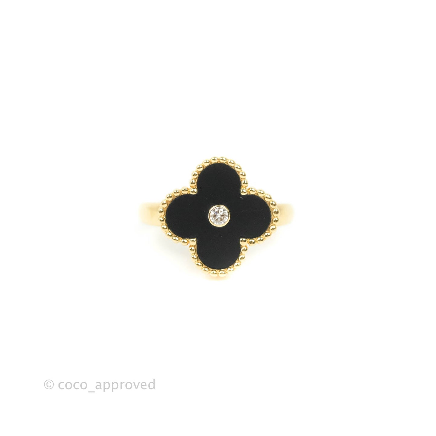 Van Cleef & Arpels Vintage Alhambra Ring 18K Yellow Gold Onyx Round Diamond