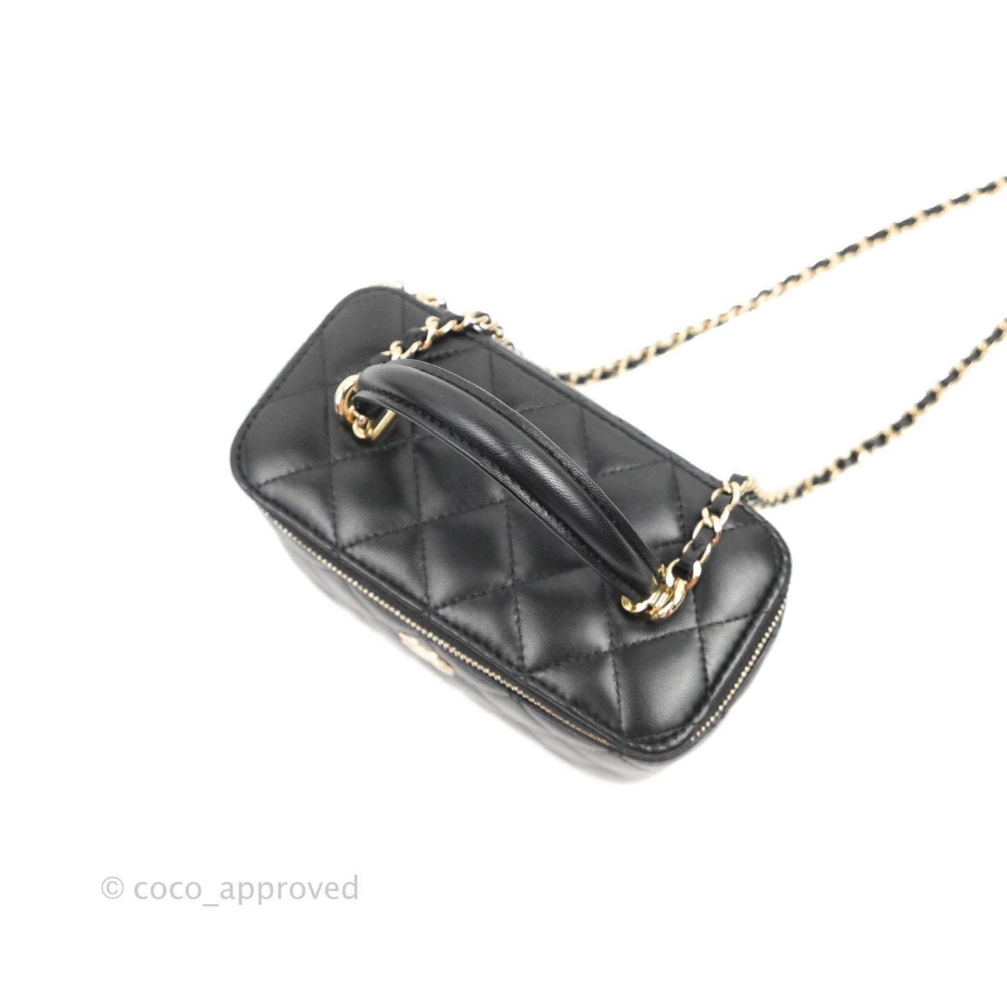 Chanel Vanity Rectangular Top Handle Black Lambskin Gold Hardware