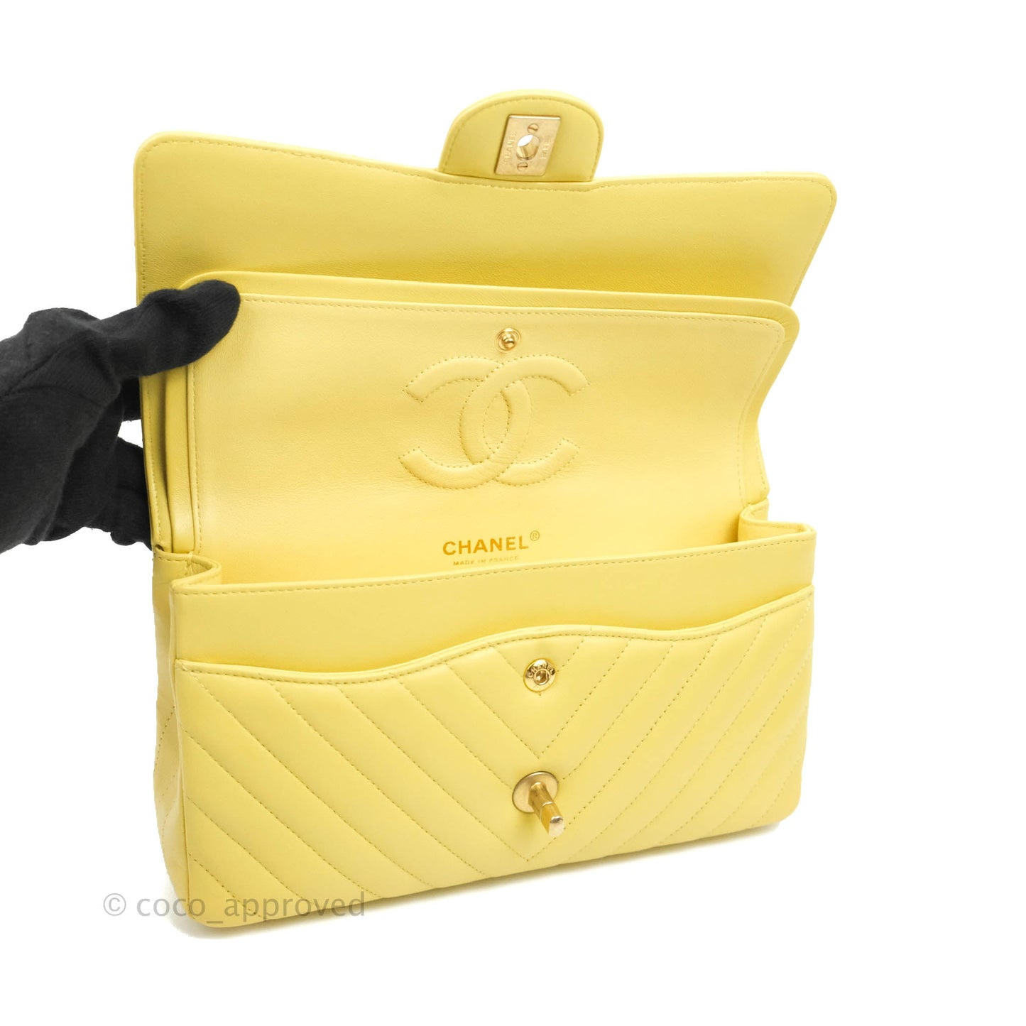 Chanel Classic M/L Medium Flap Chevron Yellow Lambskin Gold Hardware