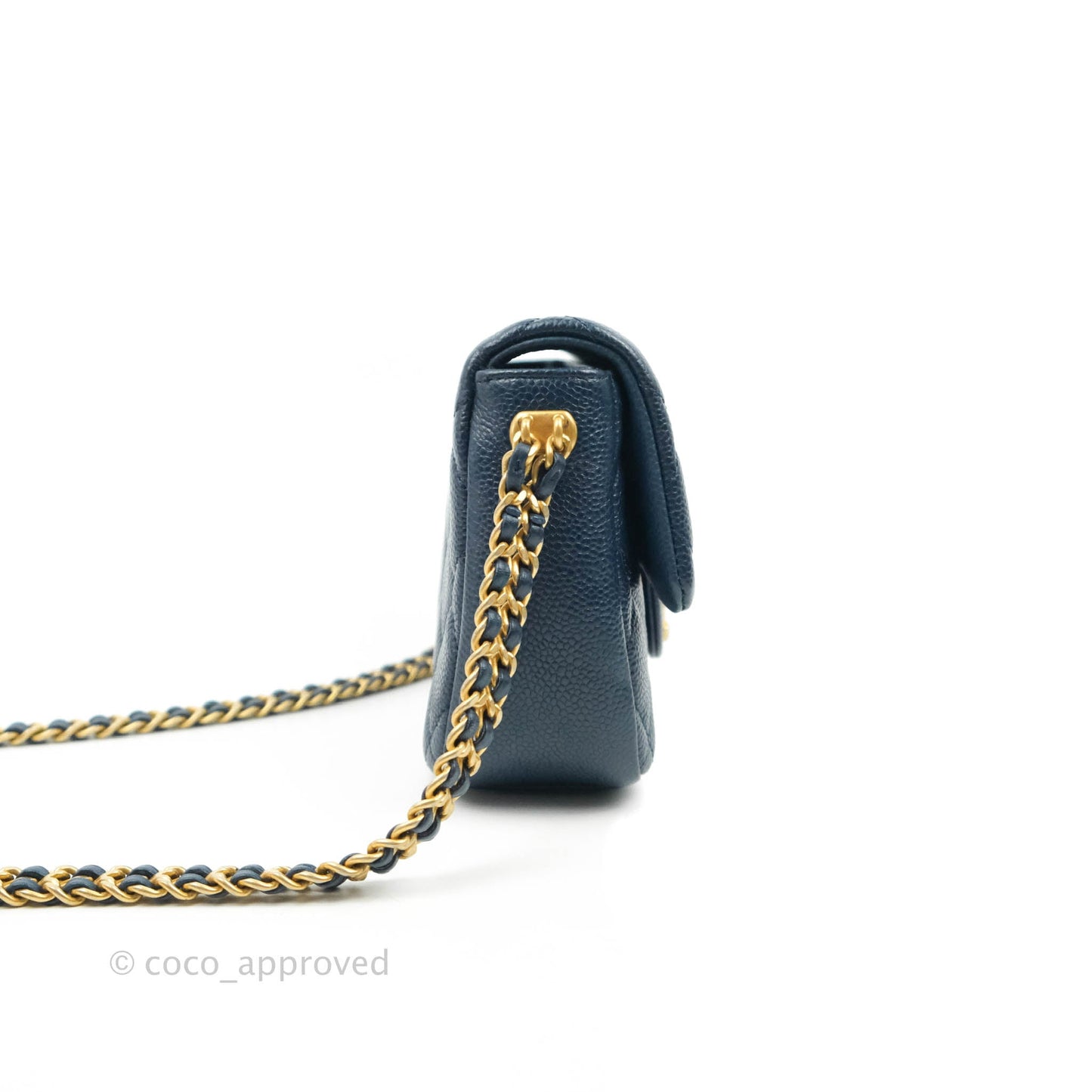 Chanel Mini Flap Bag Coin Charm Soul Chain Navy Caviar Aged Gold Hardware 21A