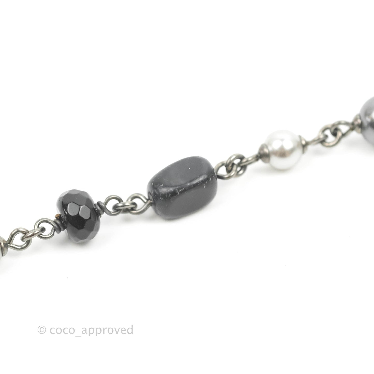 Chanel Pearl CC Necklace Silver Tone 14B