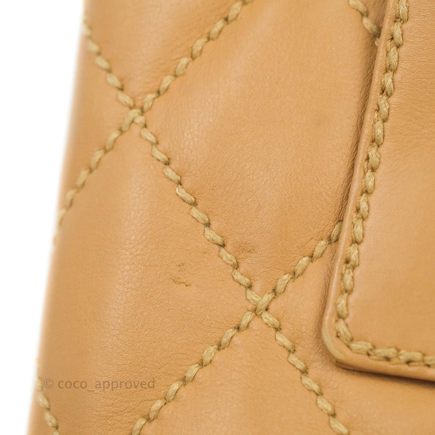 Chanel Vintage Quilted CC Tote Bag Beige Calfskin Gold Hardware