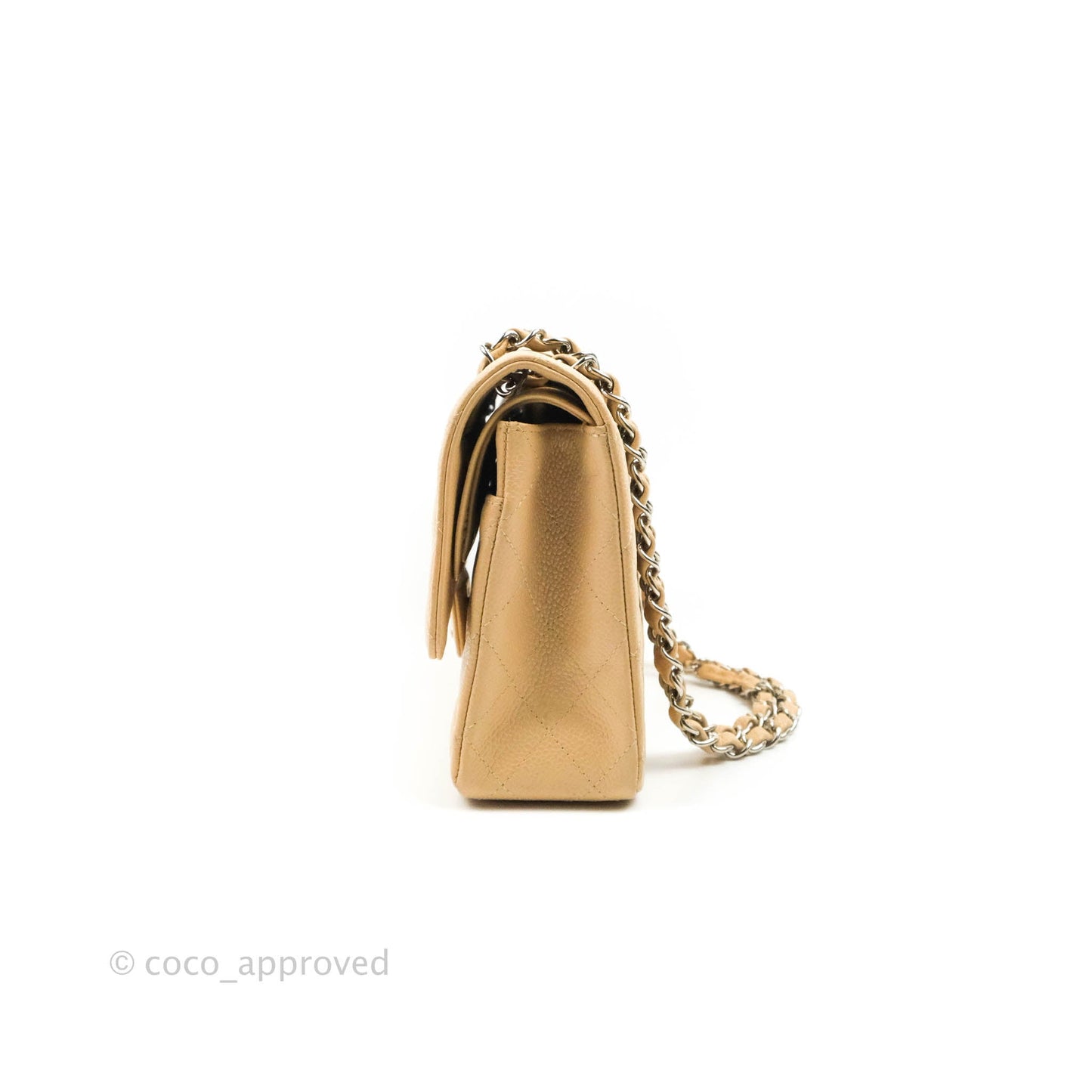 Chanel Classic M/L Medium Flap Quilted Beige Caviar Silver Hardware