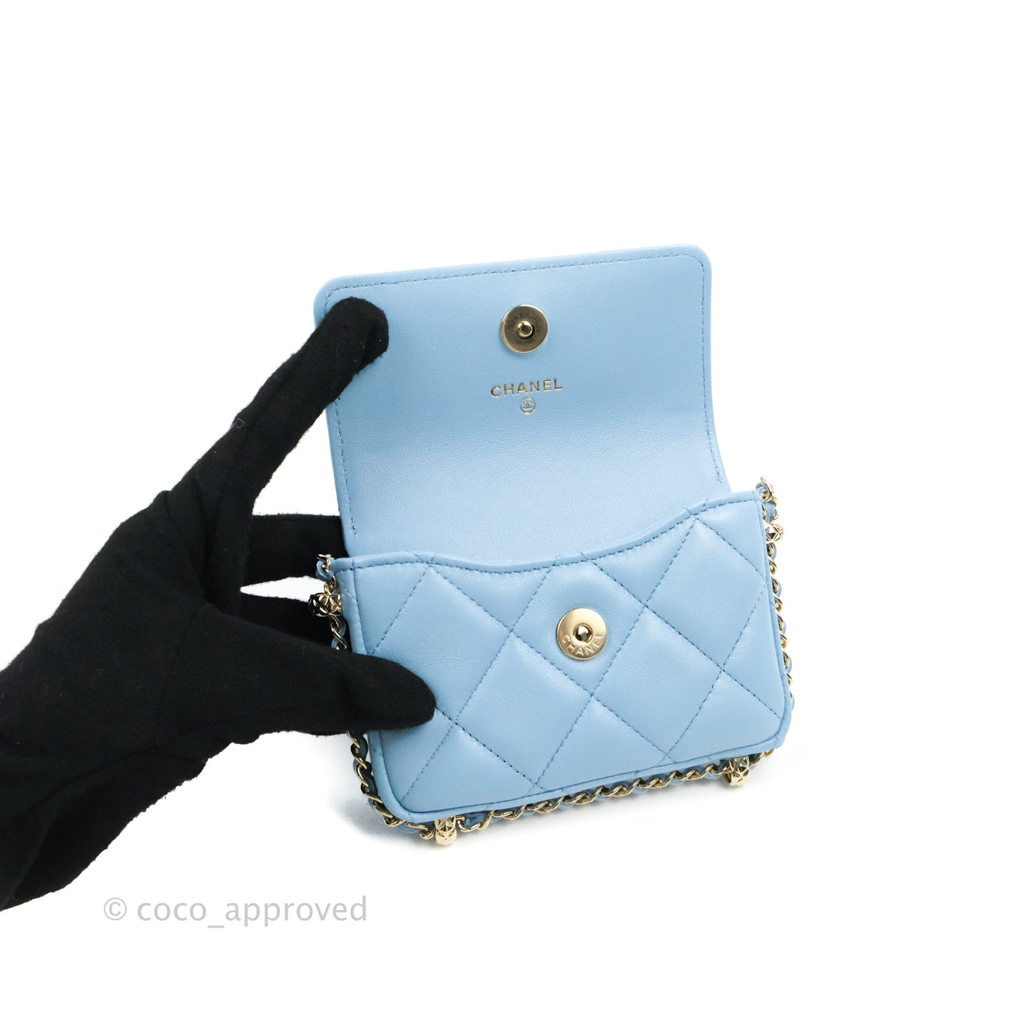 Chanel Mini Clutch With Chain Blue Lambskin Gold Hardware